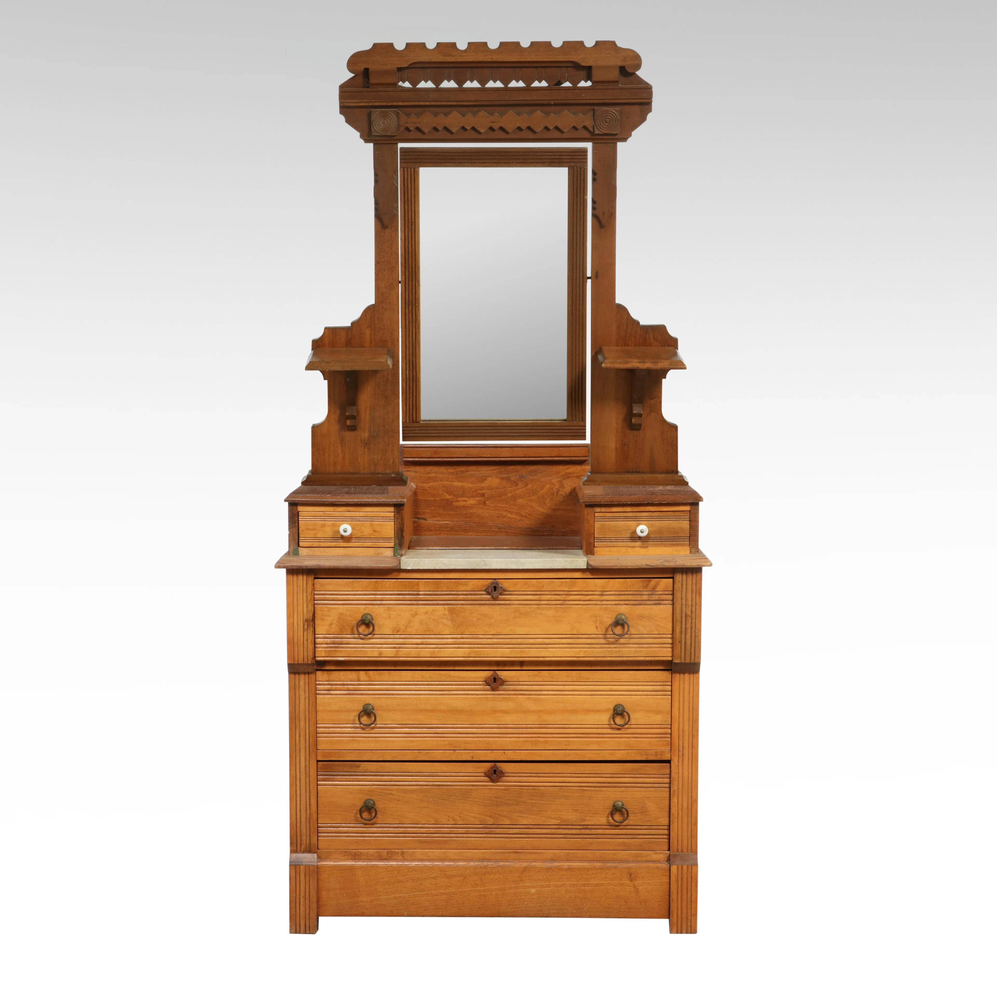 Decatur Furniture Co. Eastlake Oak and Walnut Dresser with Inset Marble