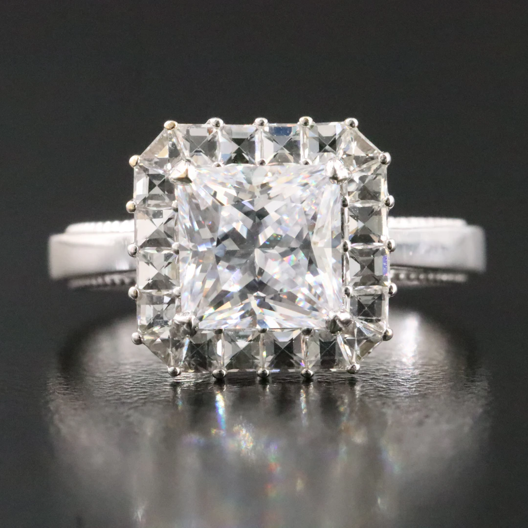 Bez Amber 18K Ring with Diamond Halo and CZ Center