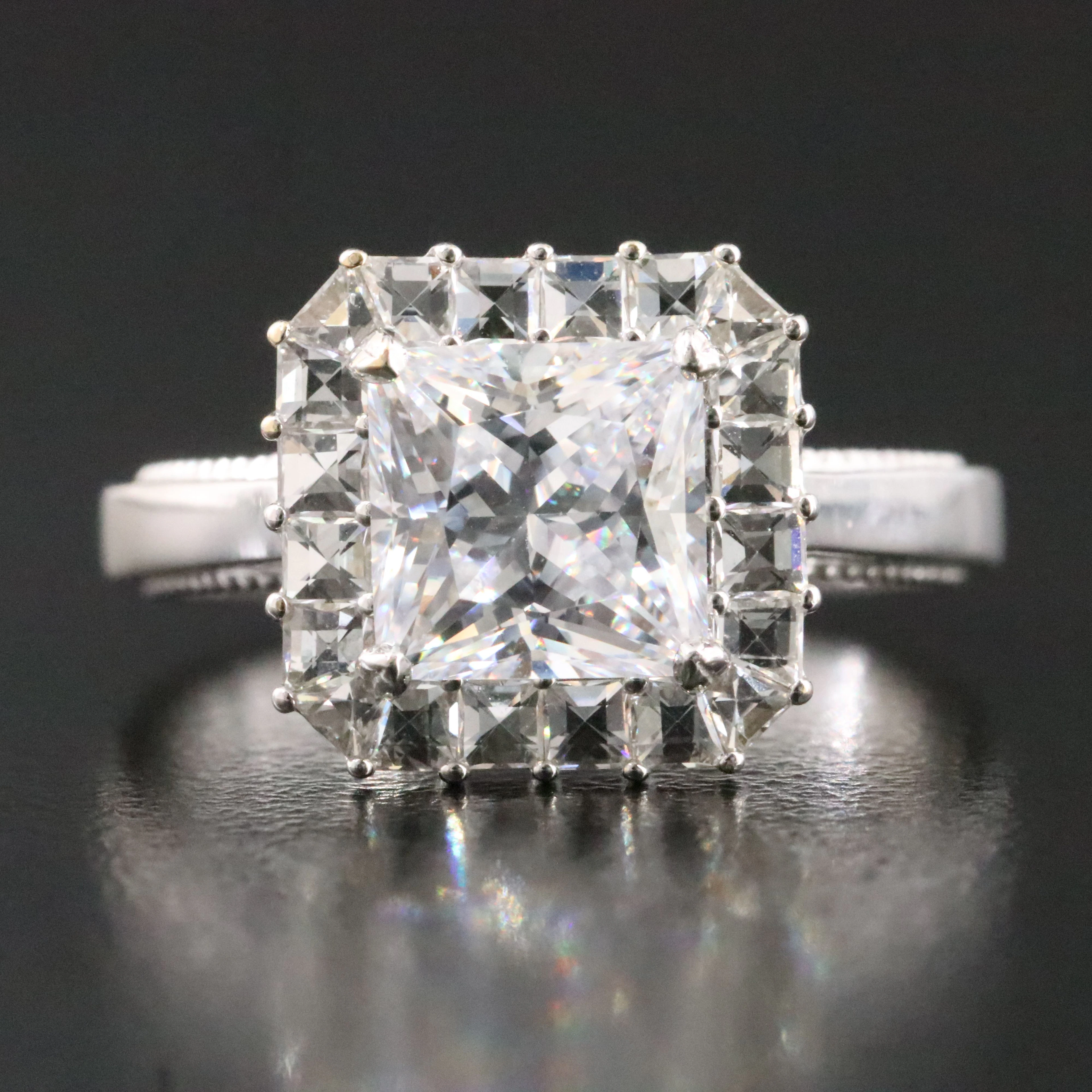 Bez Amber 18K Ring with Diamond Halo and CZ Center