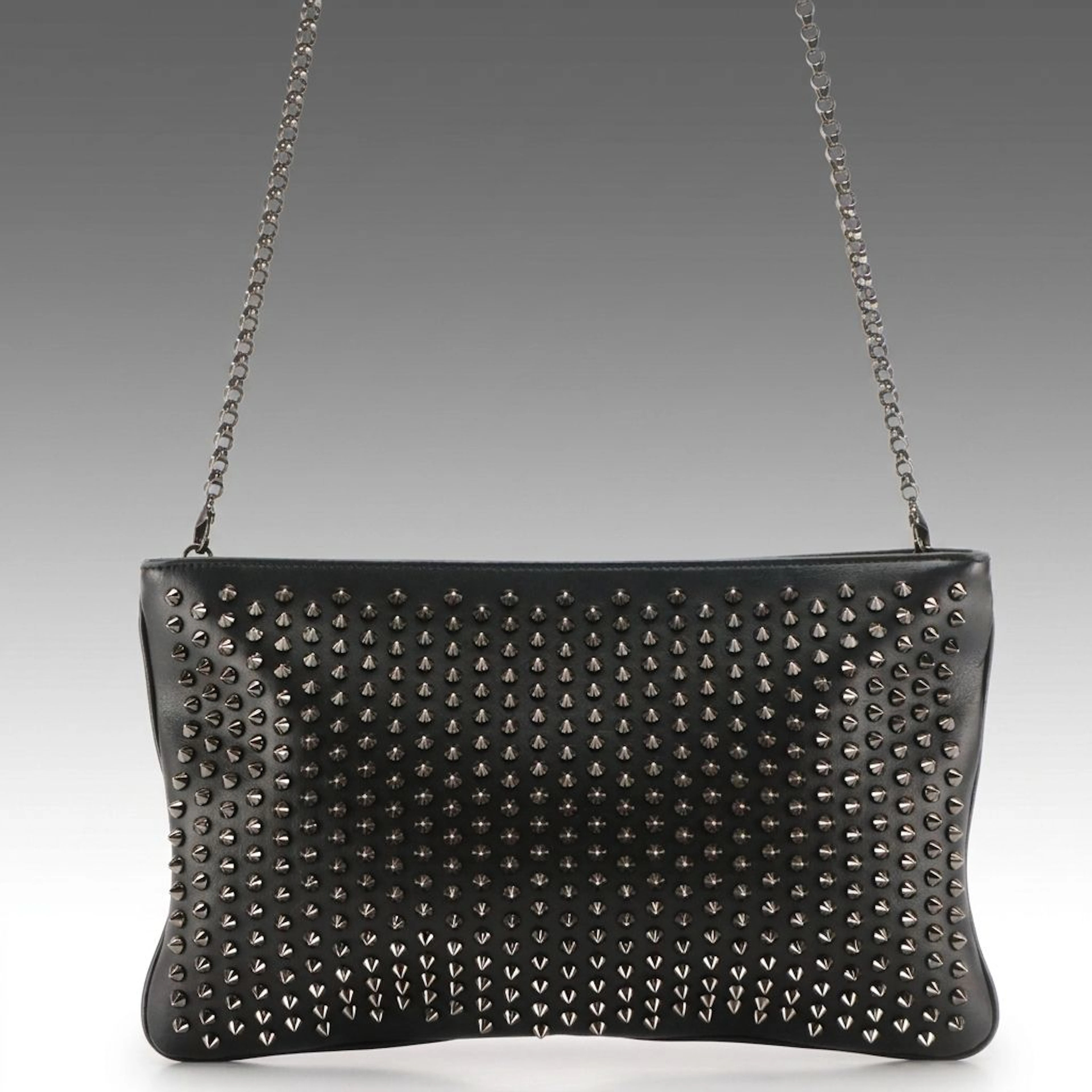 Christian Louboutin Spiked Leather Loubiposh Clutch Bag with Removable Strap