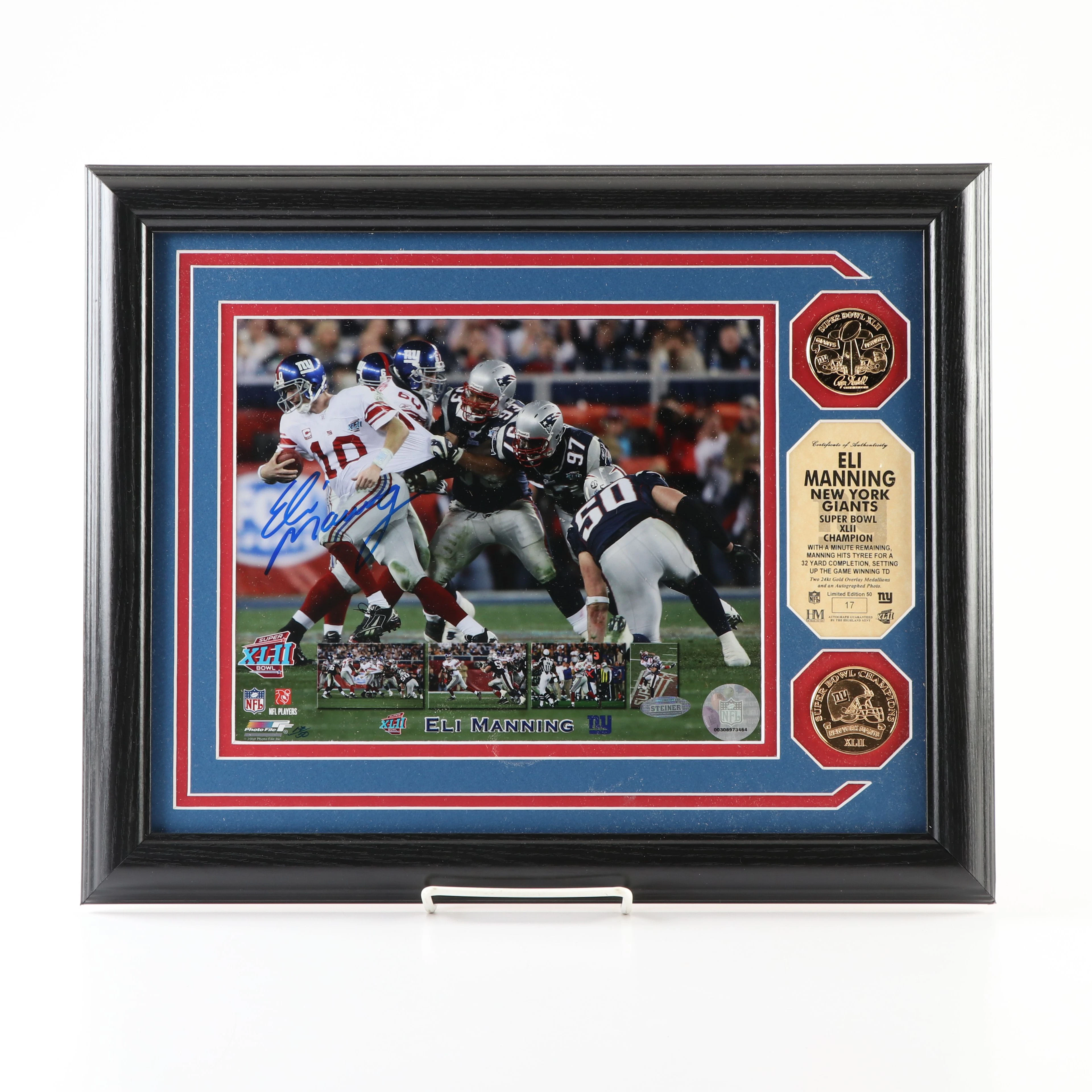 Eli Manning Signed Super Bowl XLII Football Display, Steiner