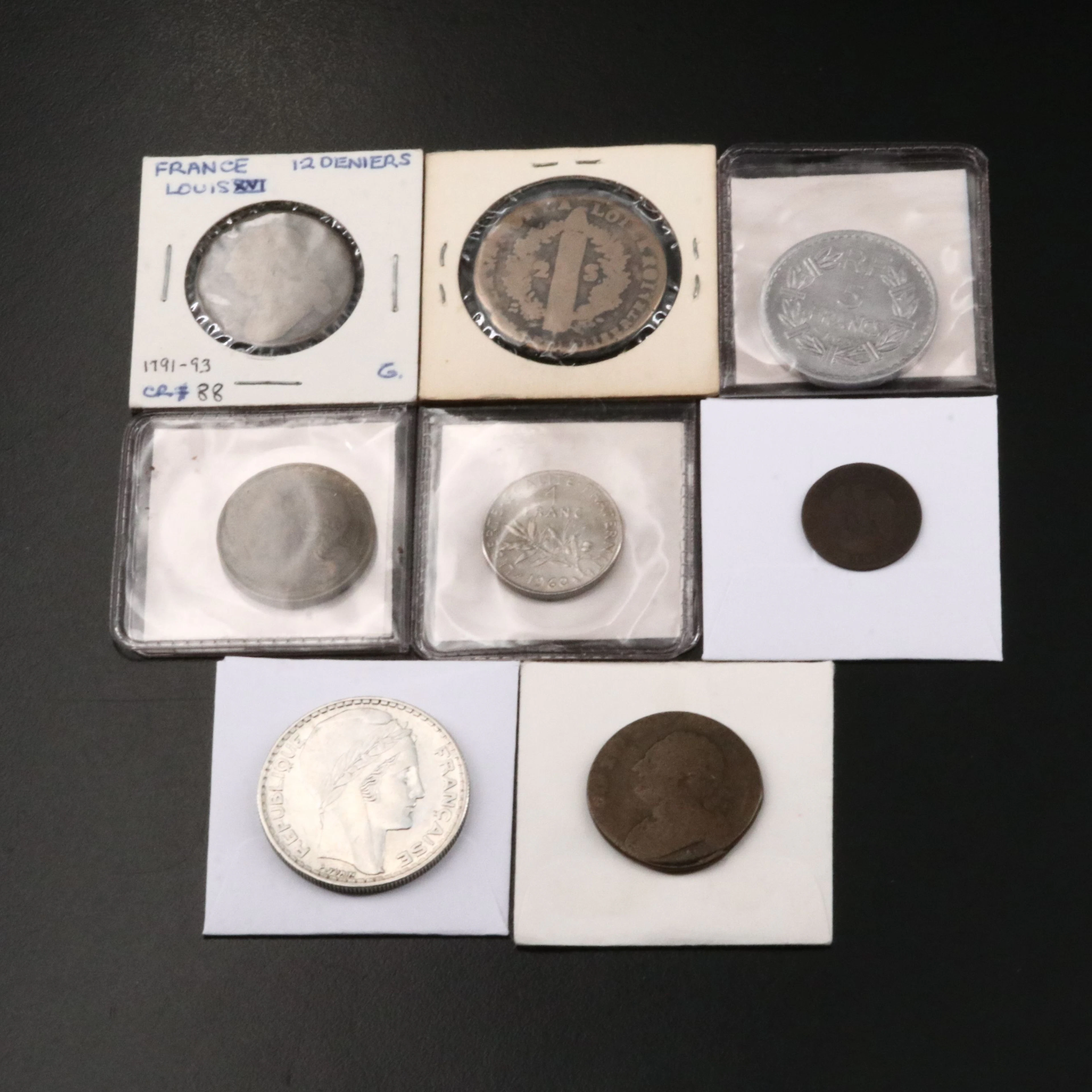 Collection of Eight French Type Coins with Silver