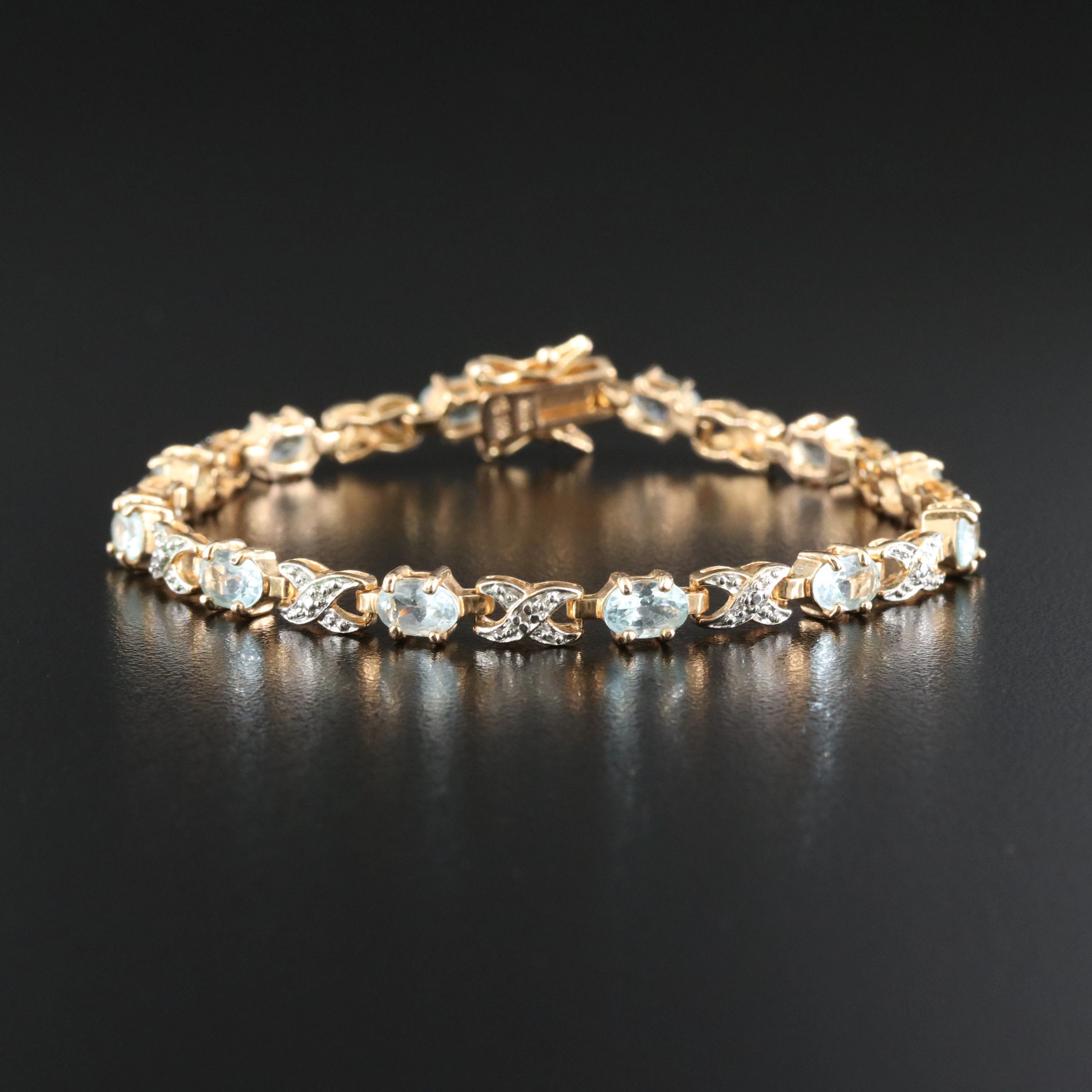 Sterling Blue Topaz and Diamond X Alternating Bracelet