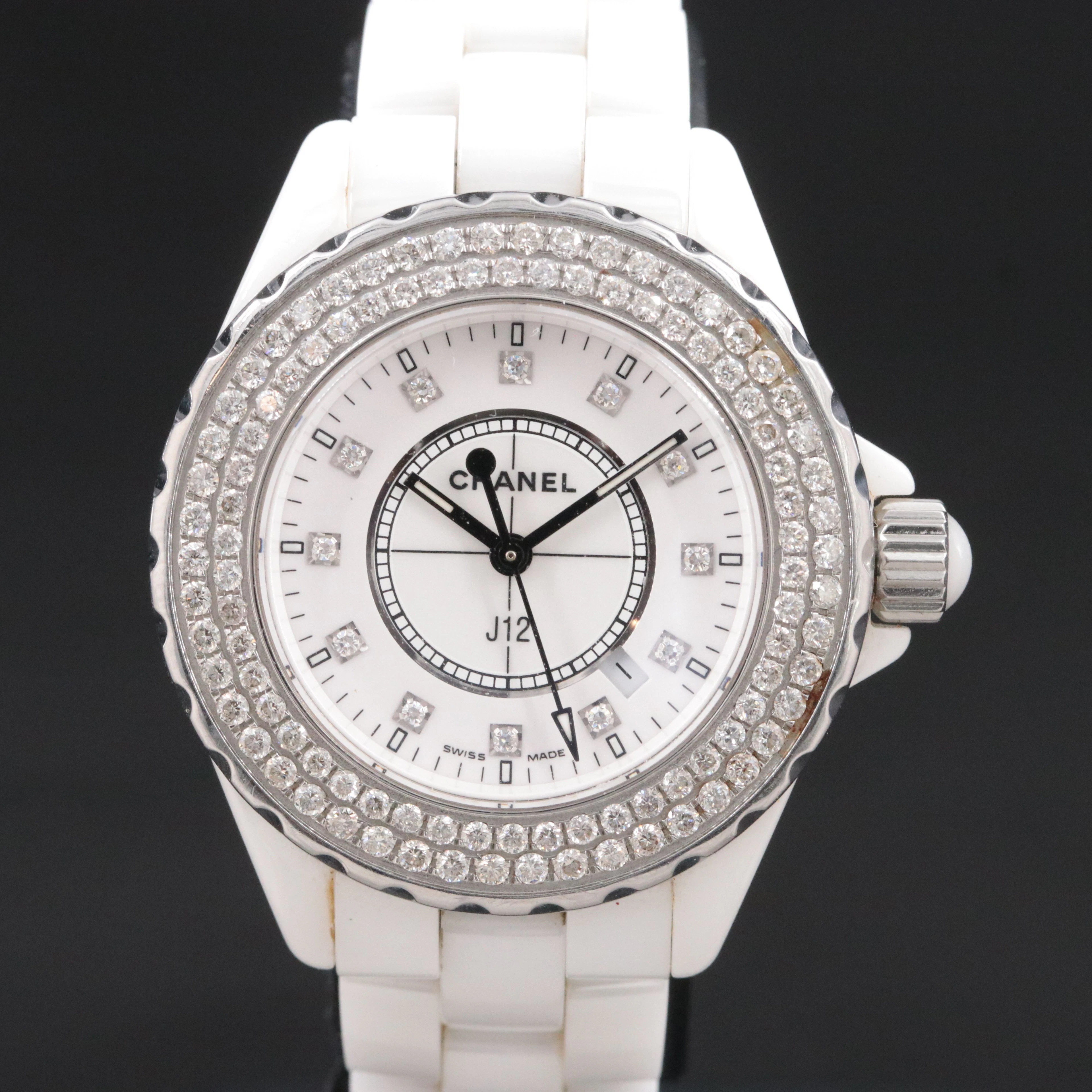 CHANEL Paris J12 Ceramic & Steel Custom Diamonds 33mm Quartz Watch Ref. H1628