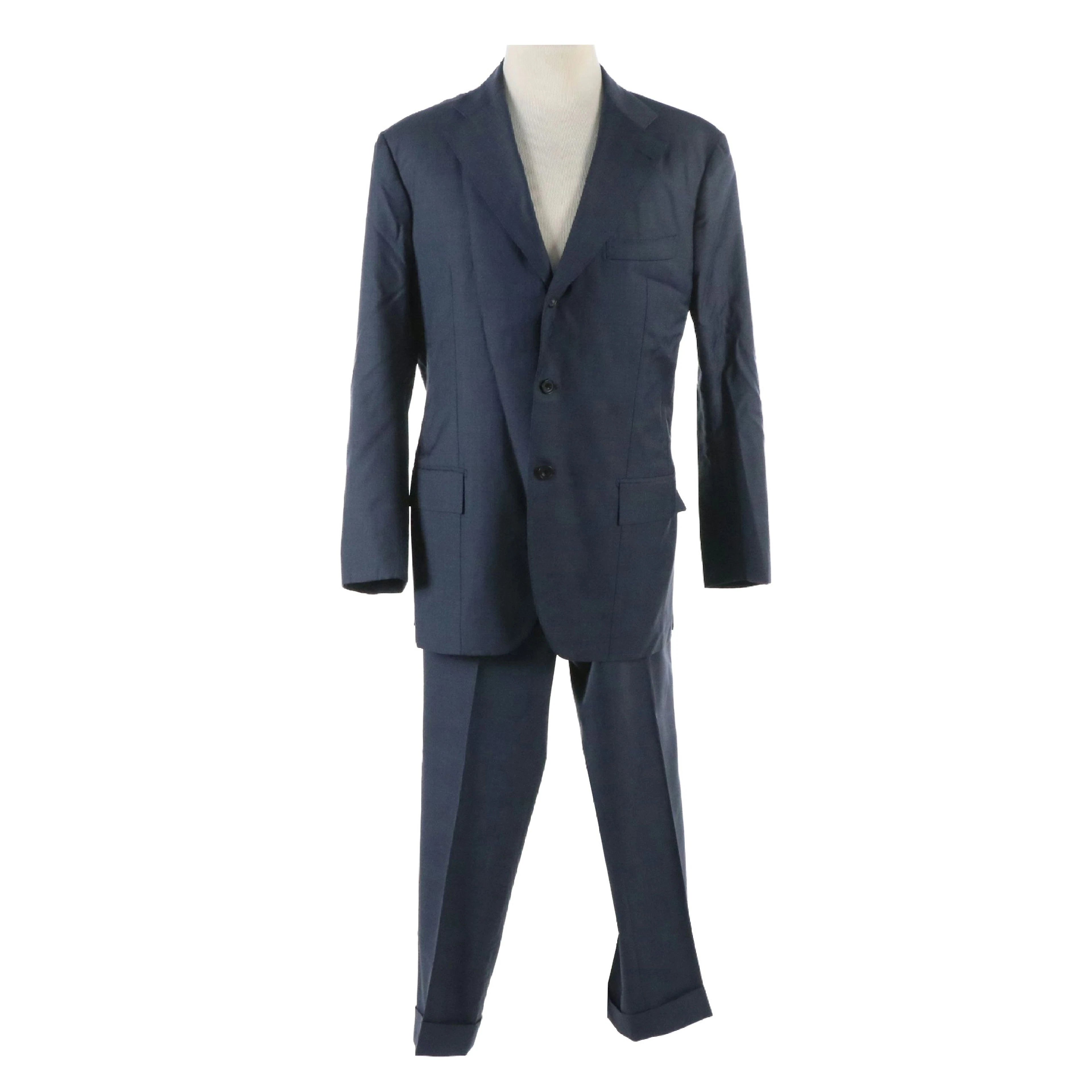 Men's Italian LH Napoli Blue Custom Tailored Three-Button Two-Piece Suit