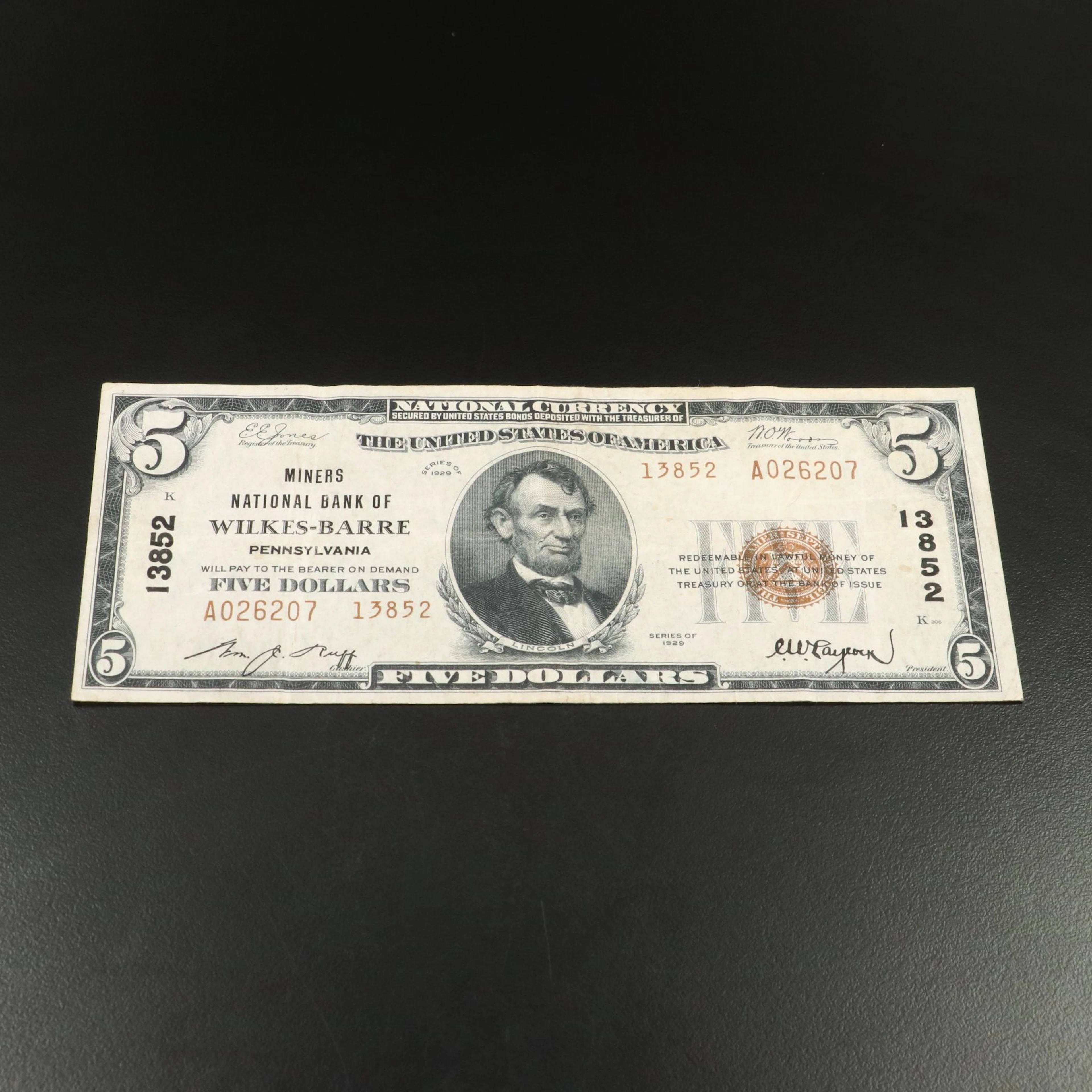 1929 Five Dollar National Bank Note