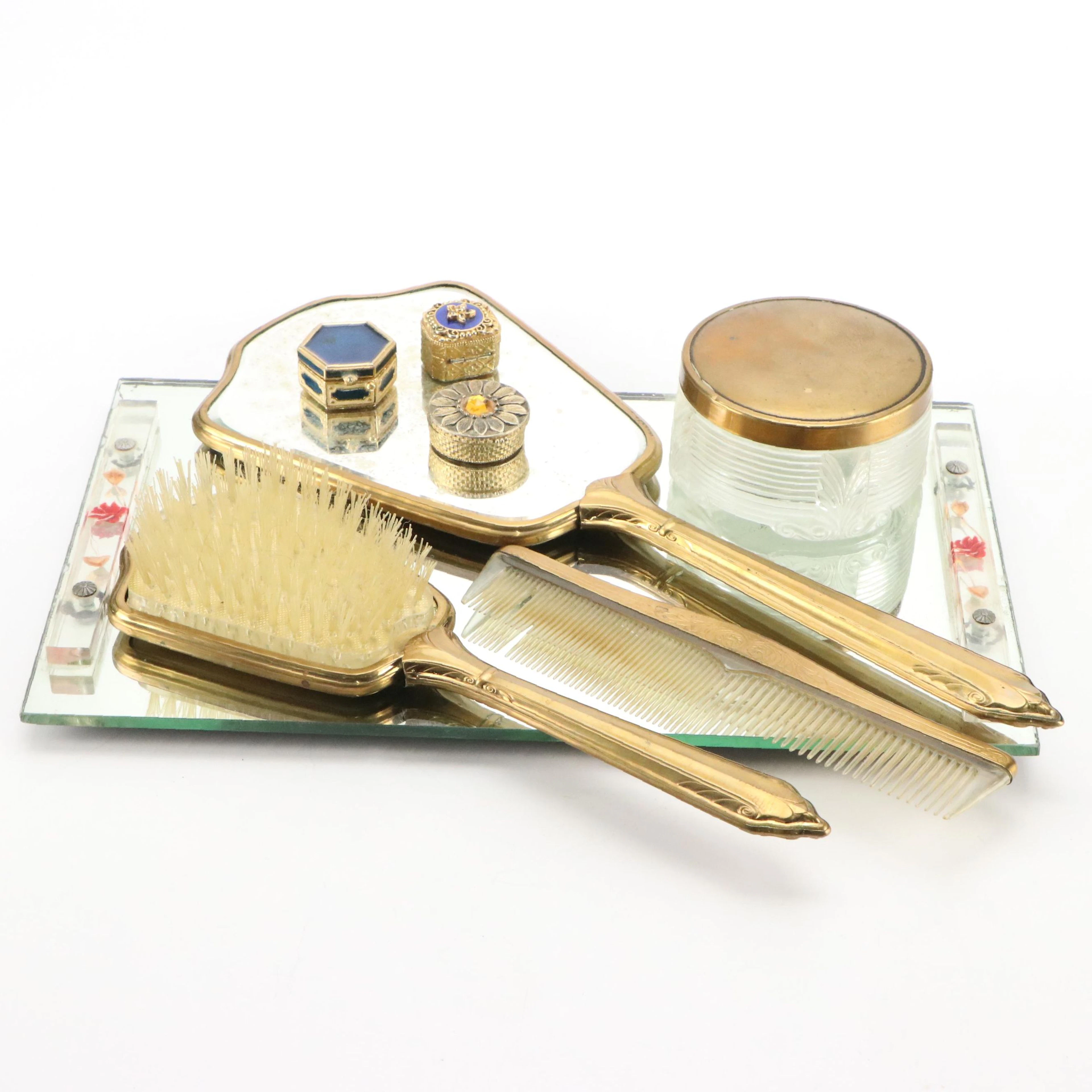 Estée Lauder Enamel Perfume Compact with Vanity Tray and Grooming Accessories