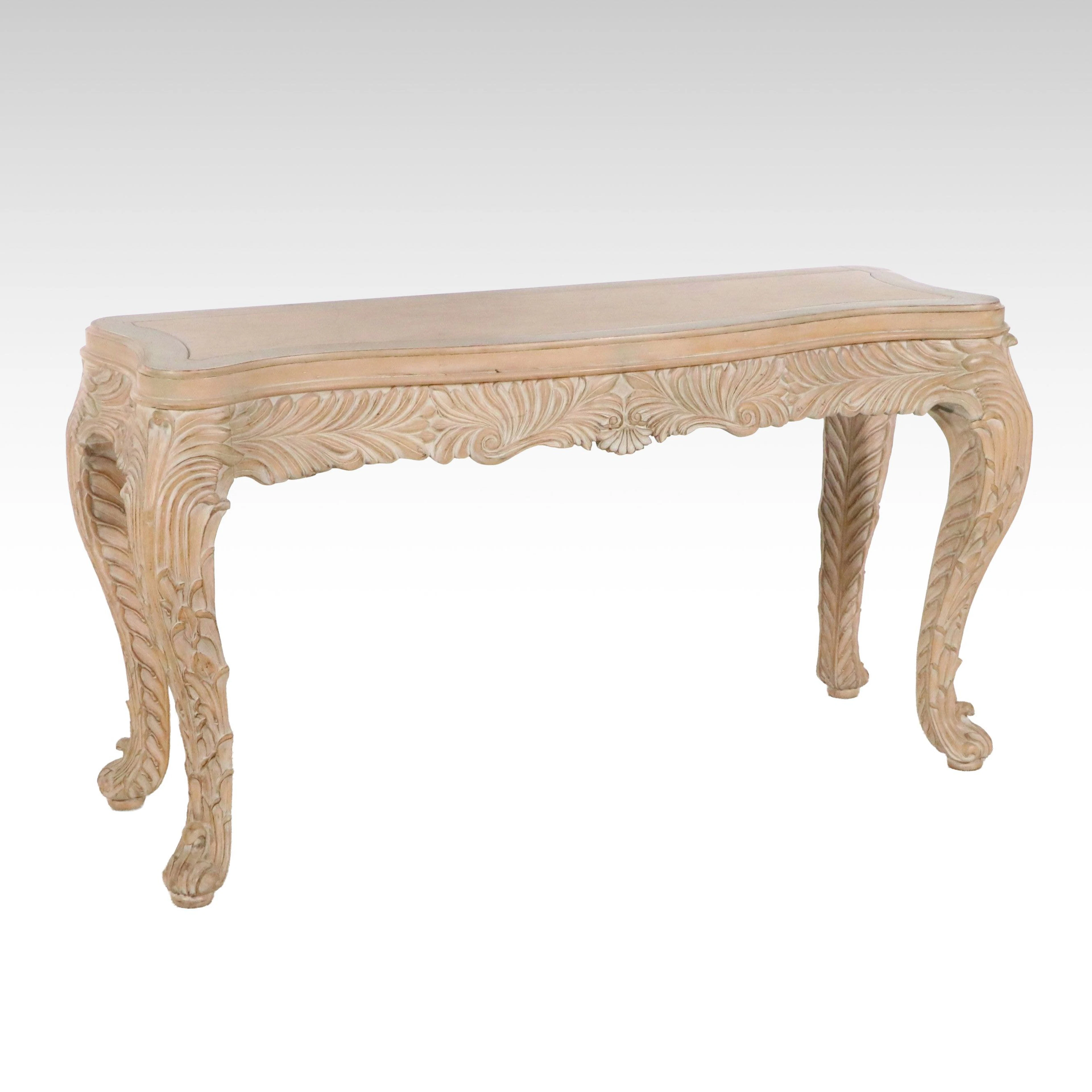 French Provincial Style Carved and Limed Oak Console Table, 21st Century