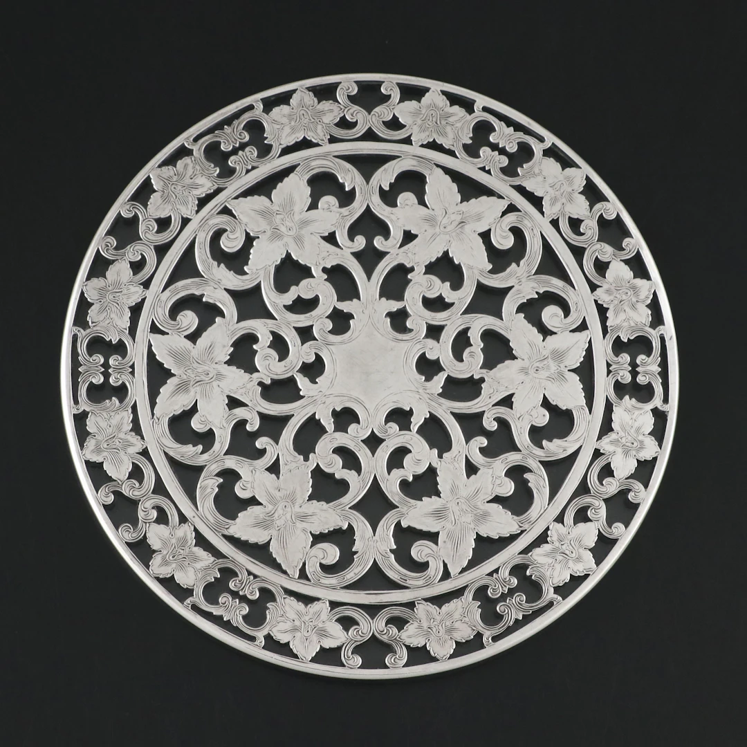 Webster Sterling Silver Overlay Glass Trivet, Early to Mid-20th Century