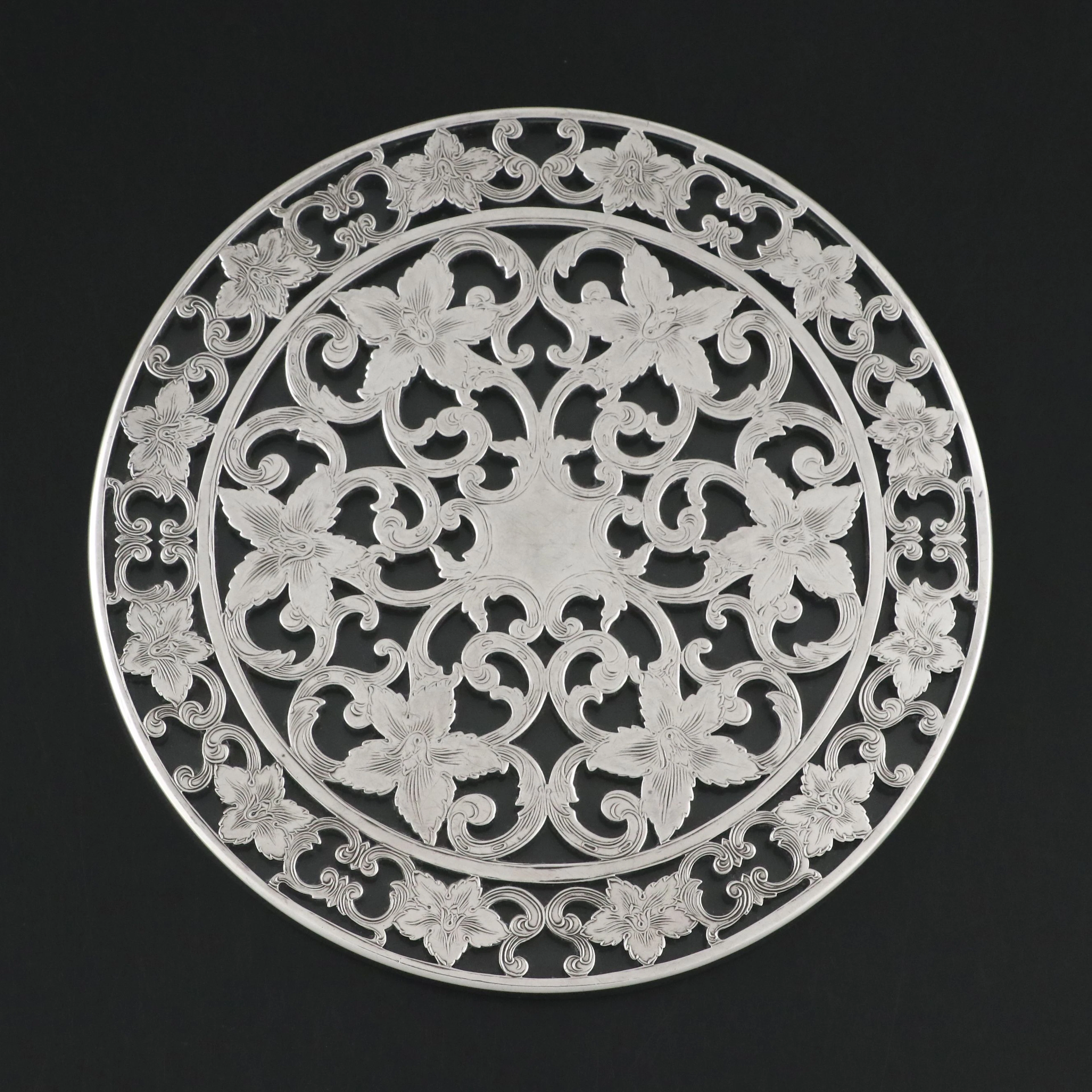 Webster Sterling Silver Overlay Glass Trivet, Early to Mid-20th Century