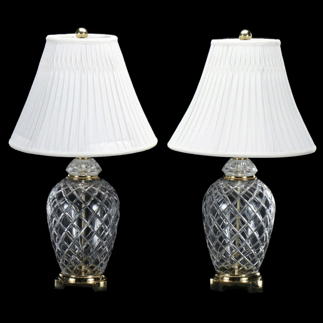 Pair of Speer Crystal Ginger Jar Table Lamps with Pintuck Silk Shades