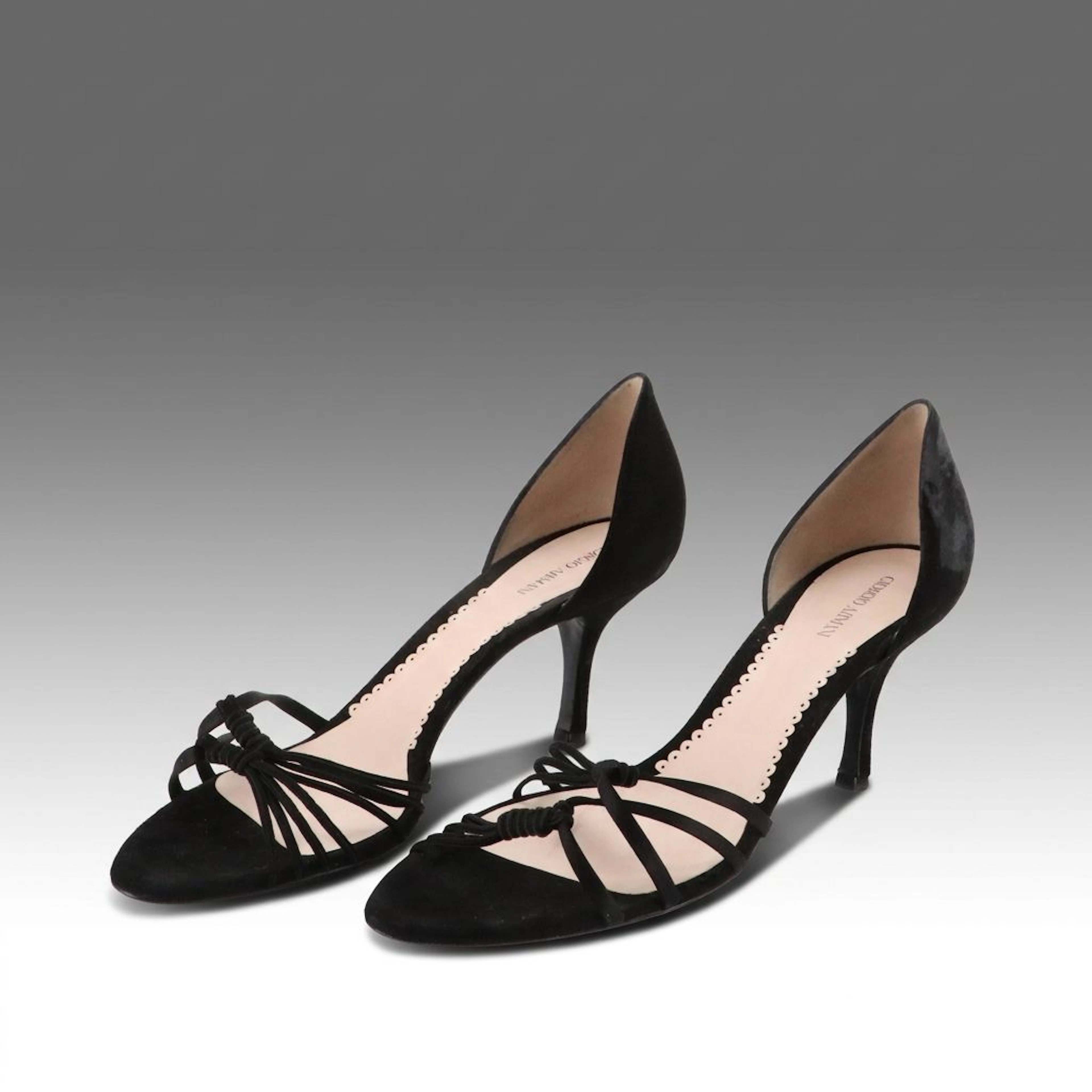Giorgio Armani Black Suede and Satin d'Orsay Dress Sandals