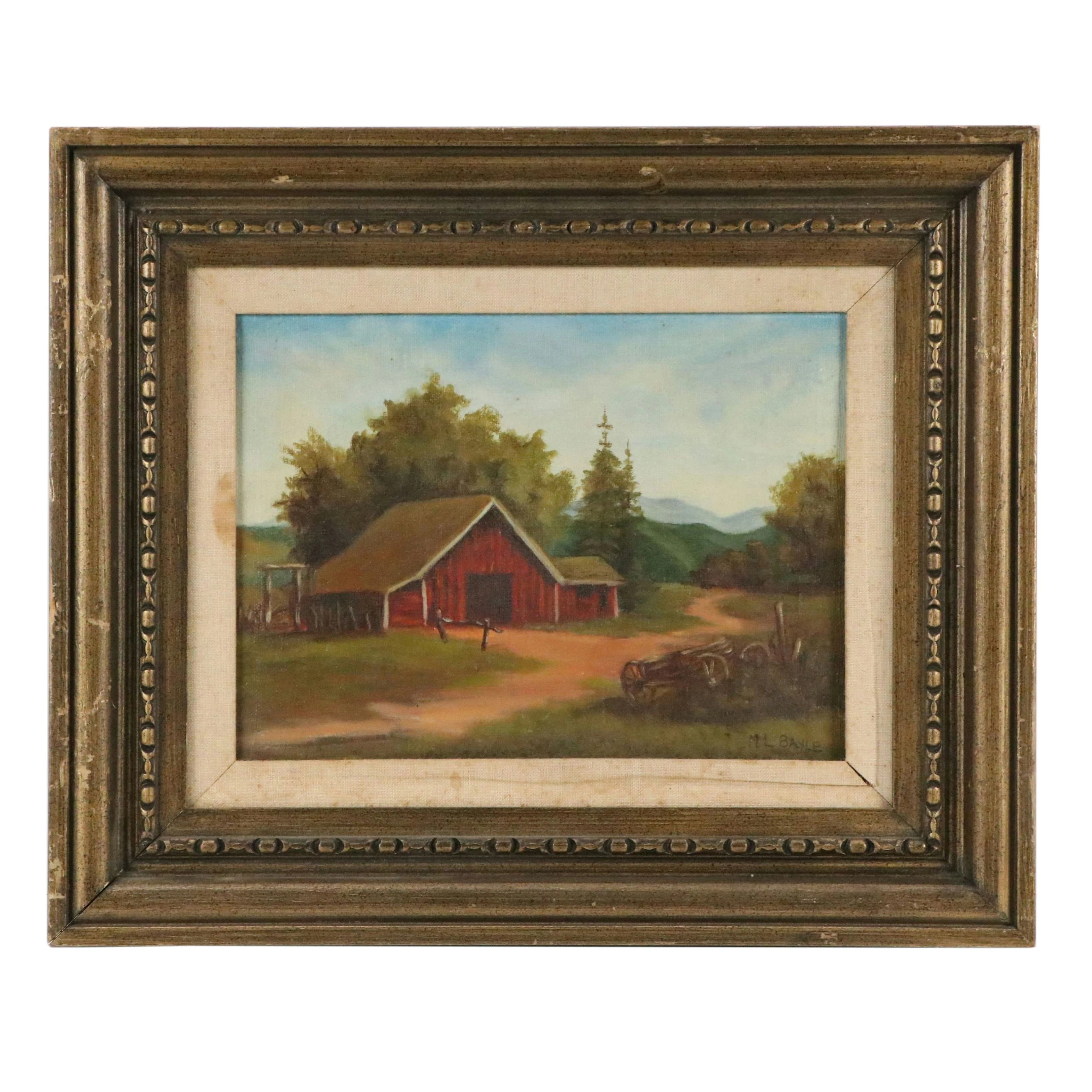 M. L. Bayle Landscape Oil Painting of Farm, Circa Mid-20th Century