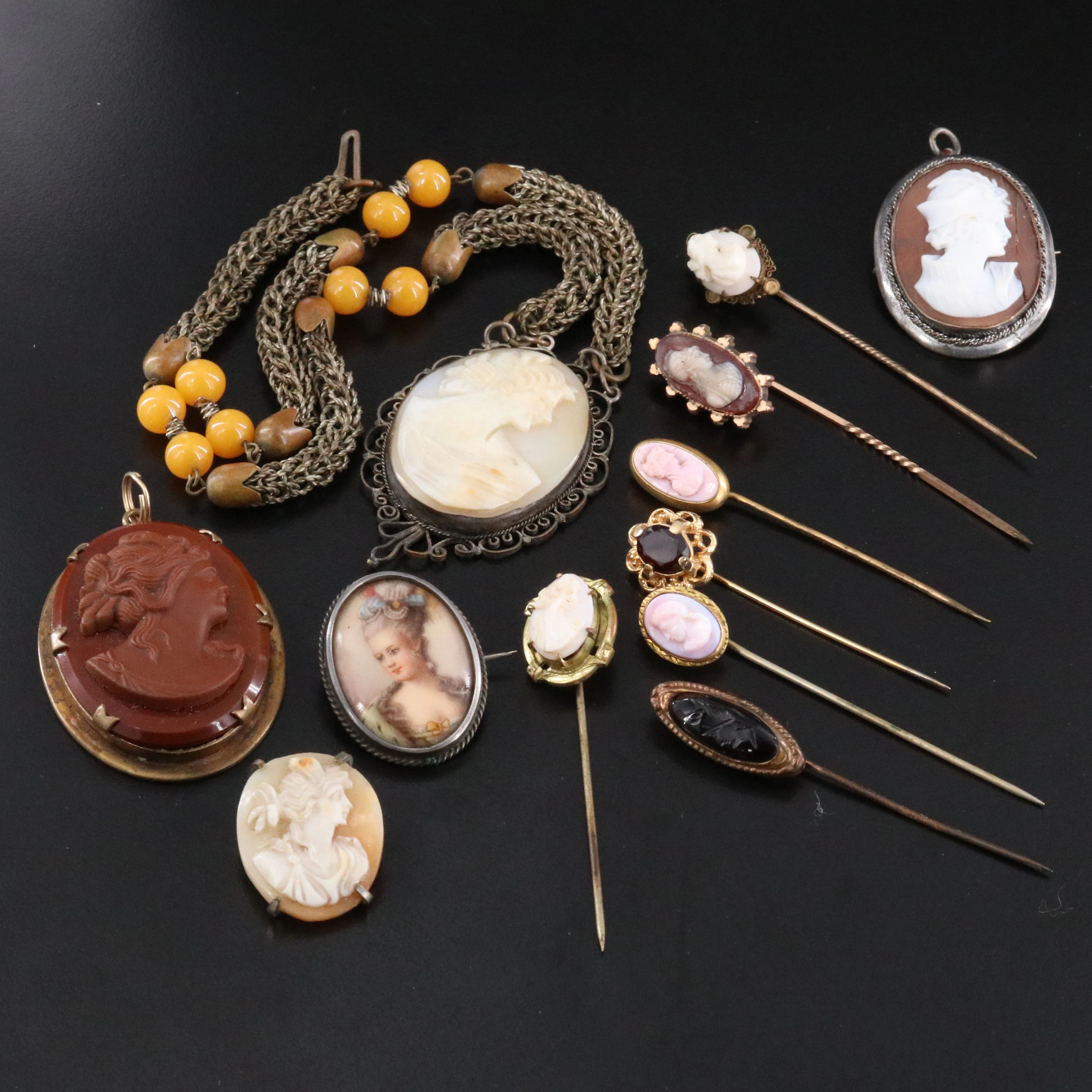 Vintage & Antique Cameo Jewelry Collection Including Victorian