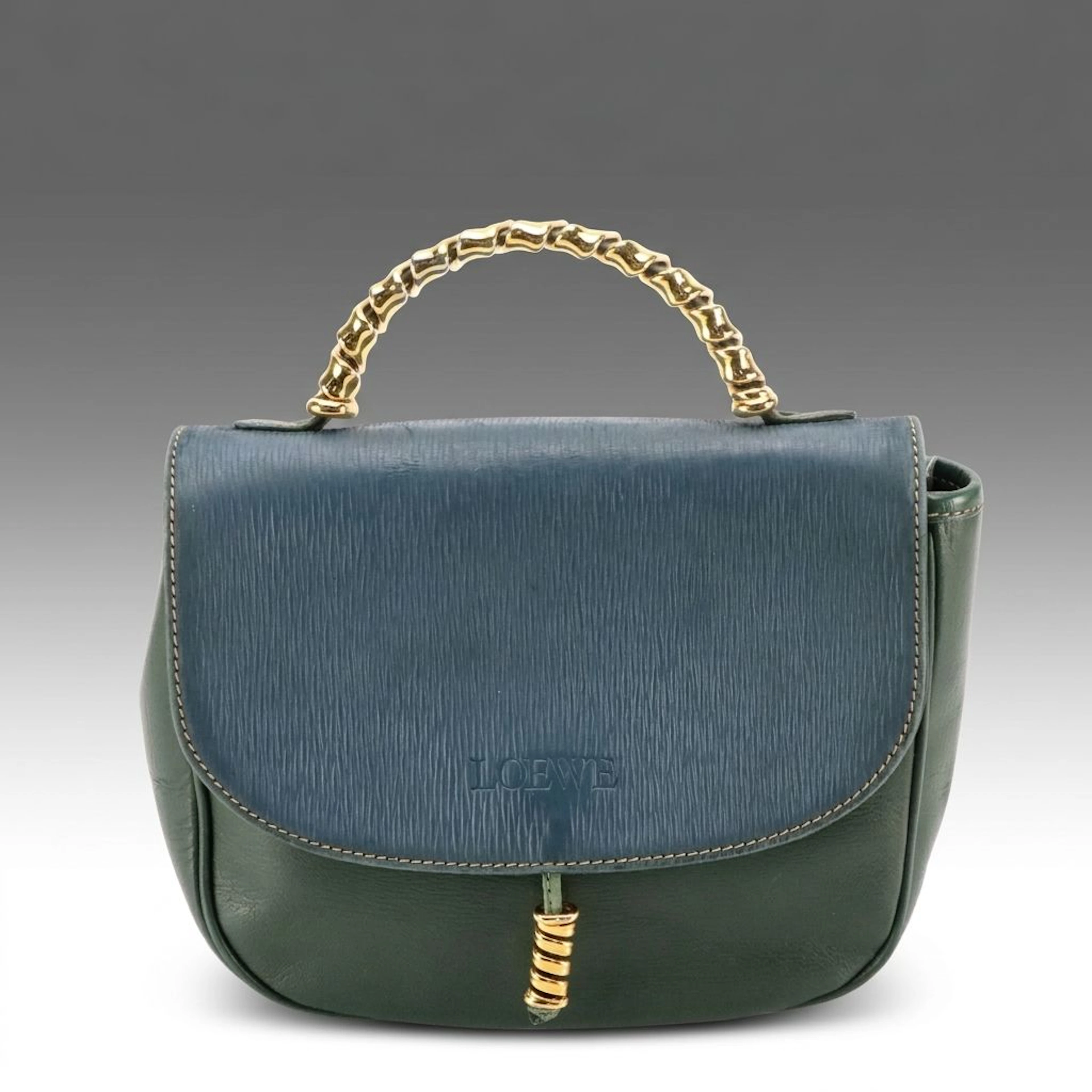 Loewe Velasquez Twist Handbag in Green/Blue Leather