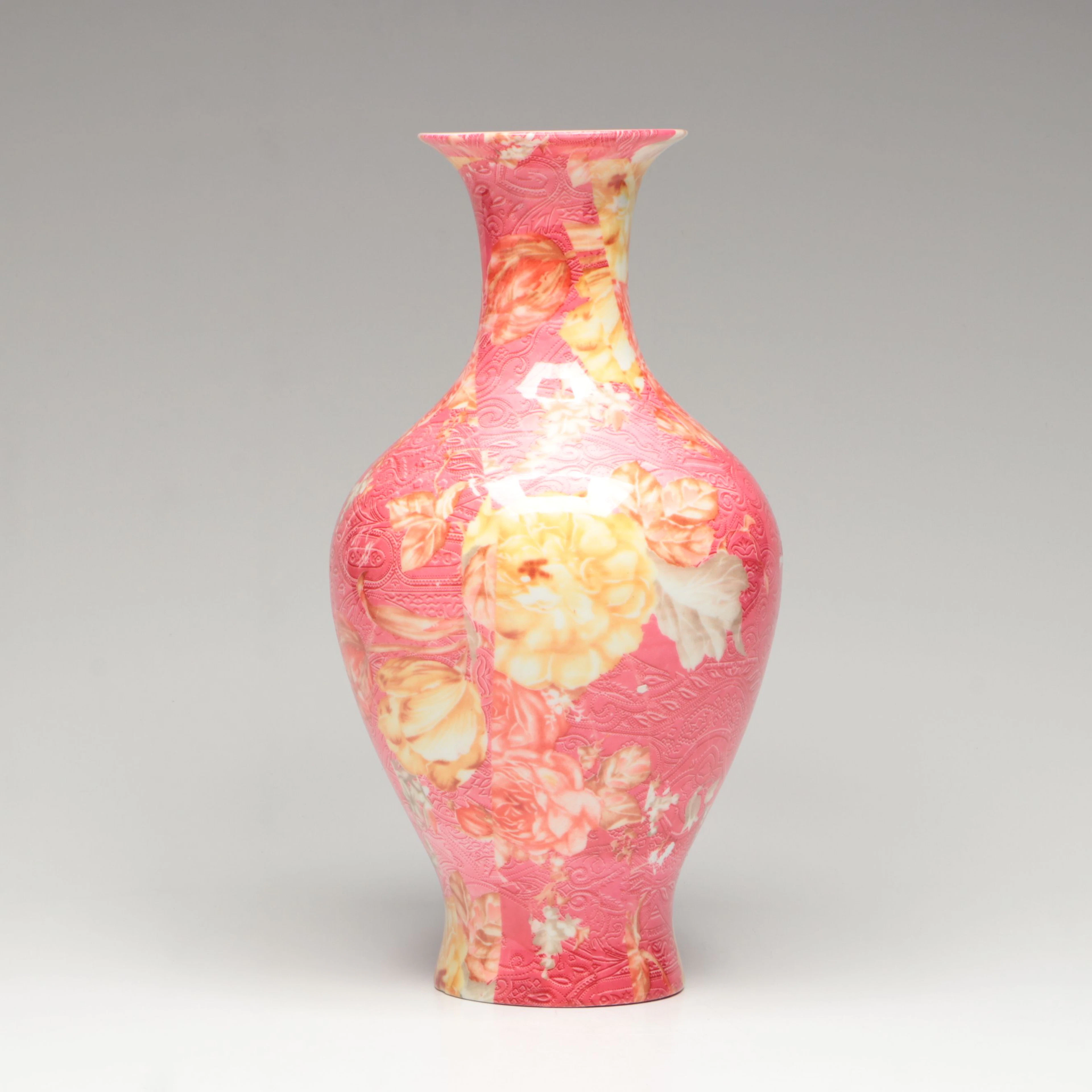 Contemporary Chinese Style Baluster Vase with Faux-Cloisonné Wrap Finish