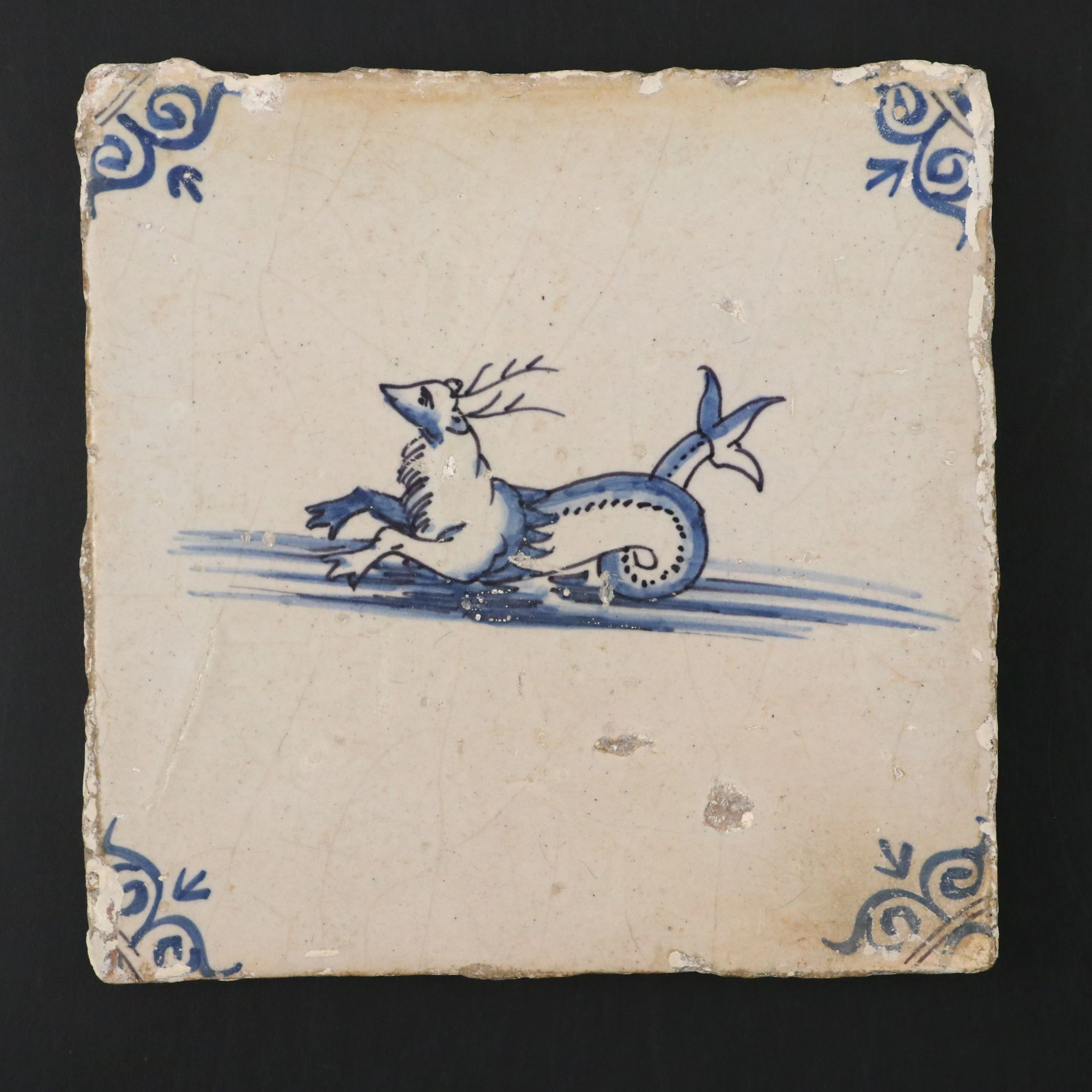 Antique Delft Blue and White Tin Glazed Tile, 17th/18th Century