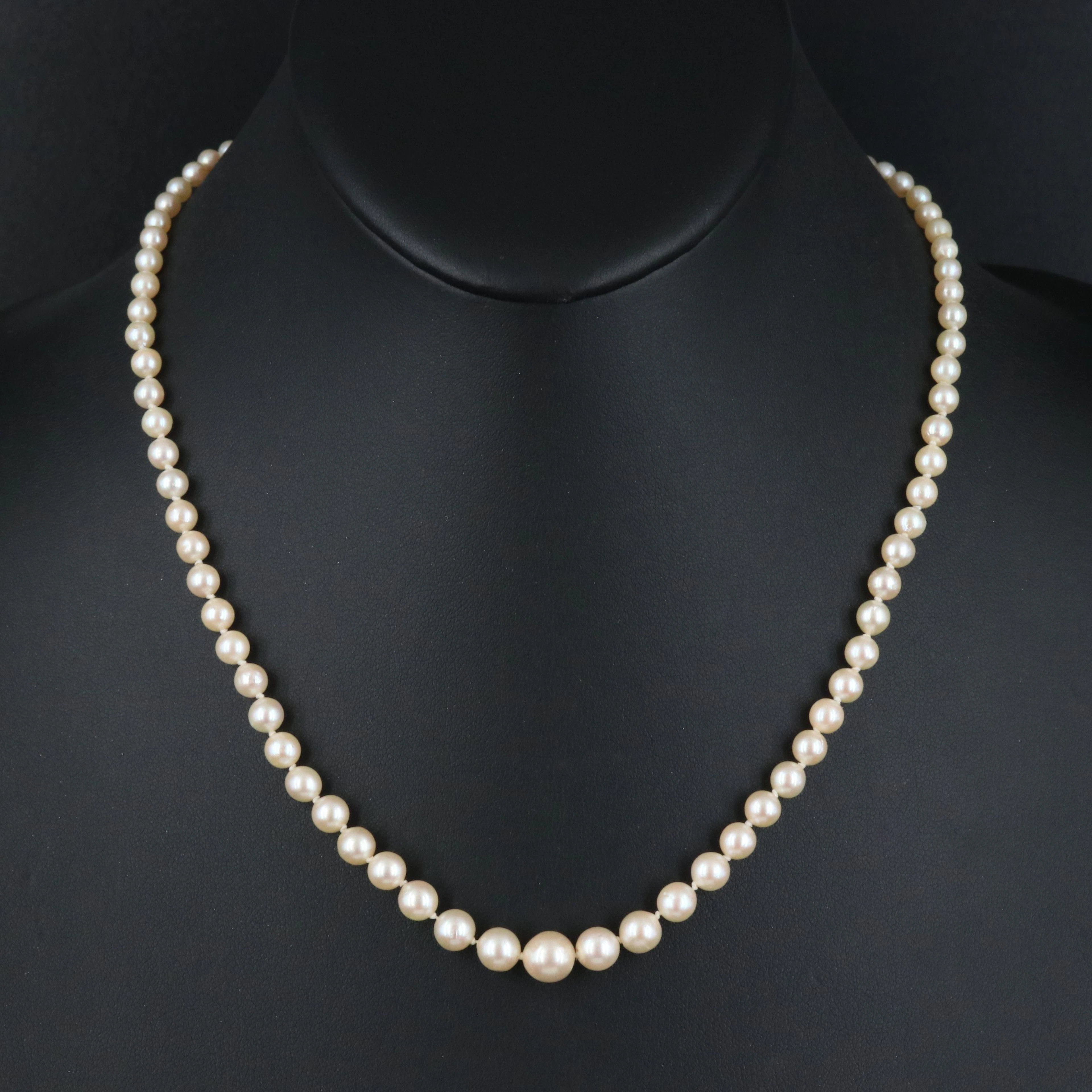 Graduated Princess Length Pearl Necklace with 14K Clasp