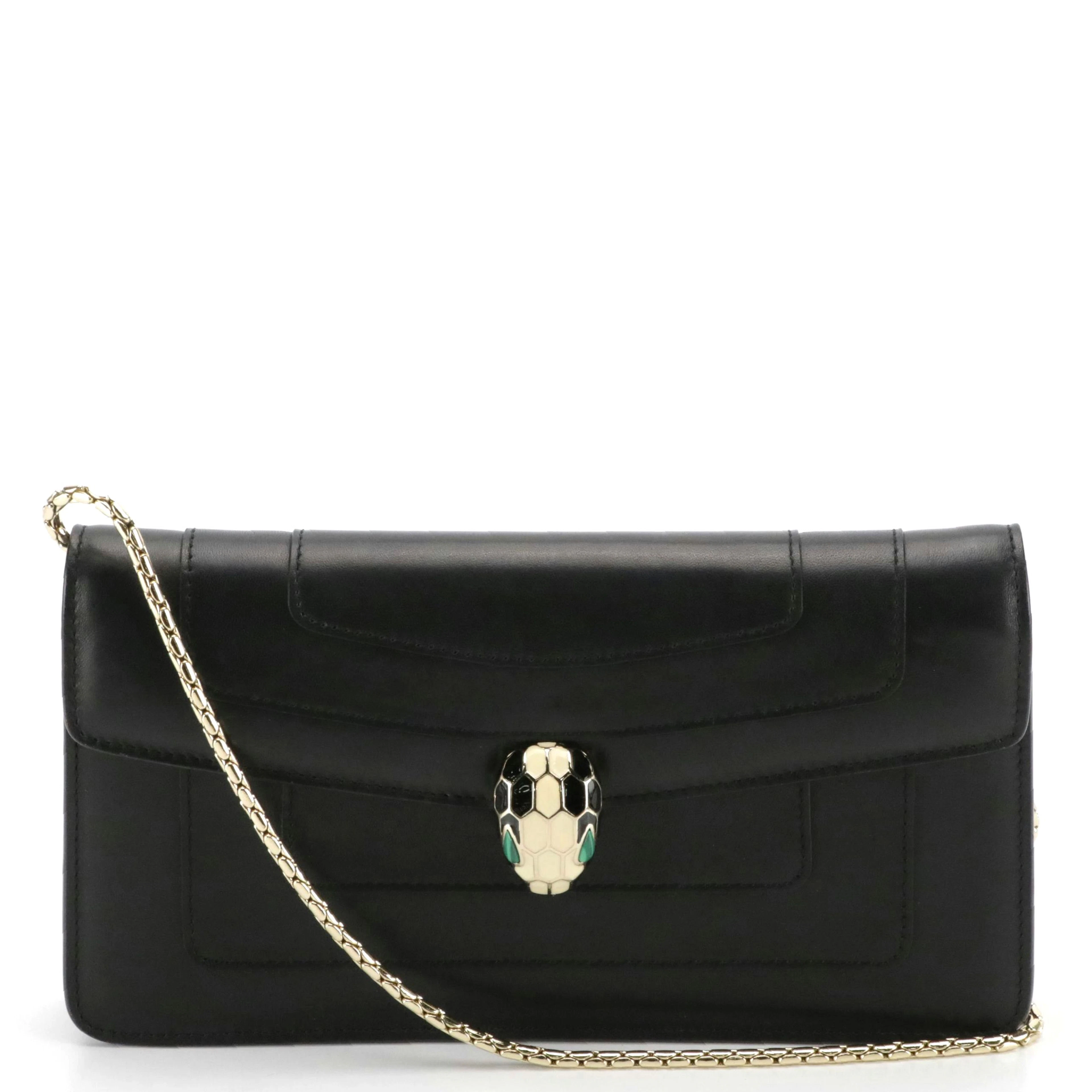 BVLGARI Serpenti Forever Front-Flap Shoulder Bag in Black Lambskin Leather