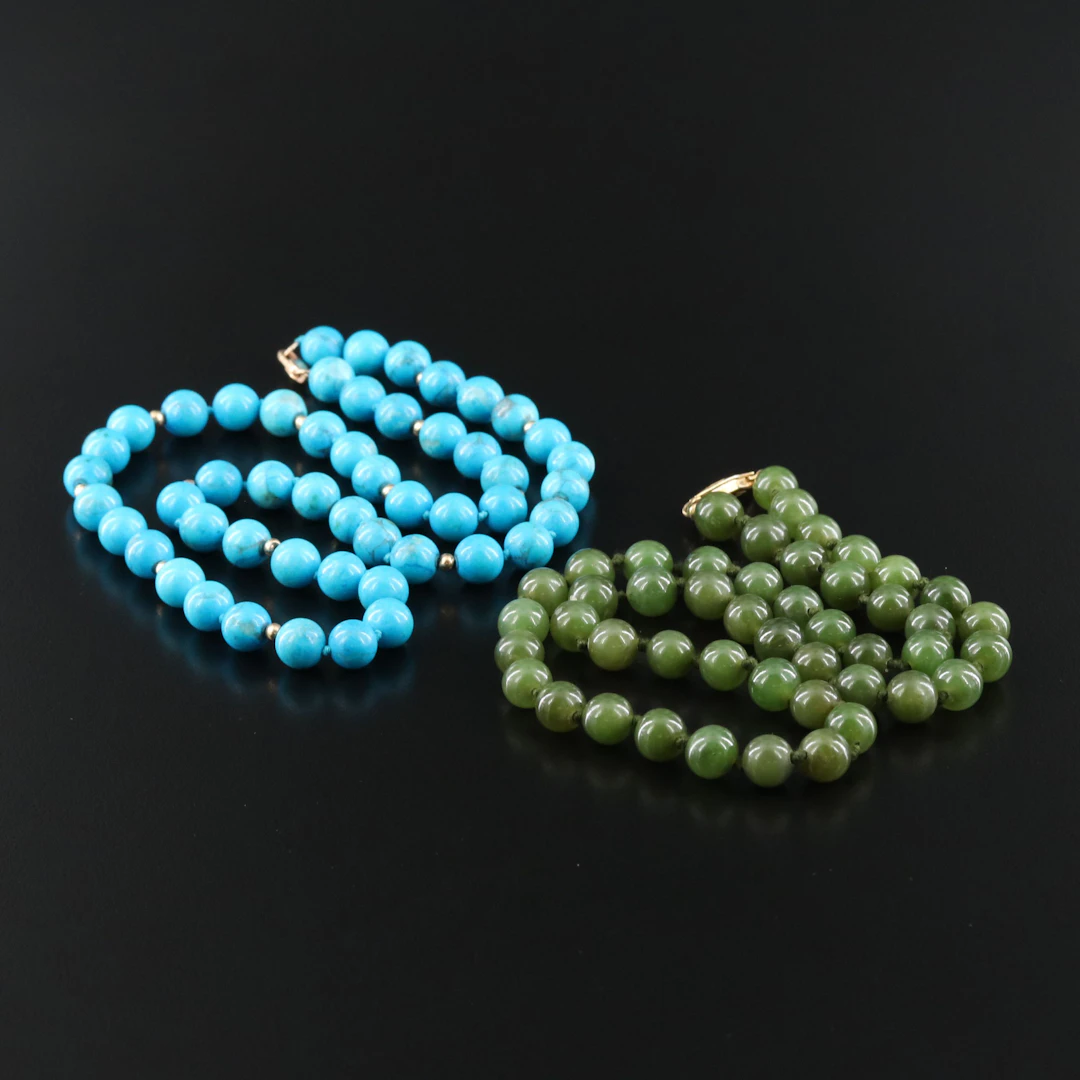 Magnesite and Nephrite Necklaces Including 14K