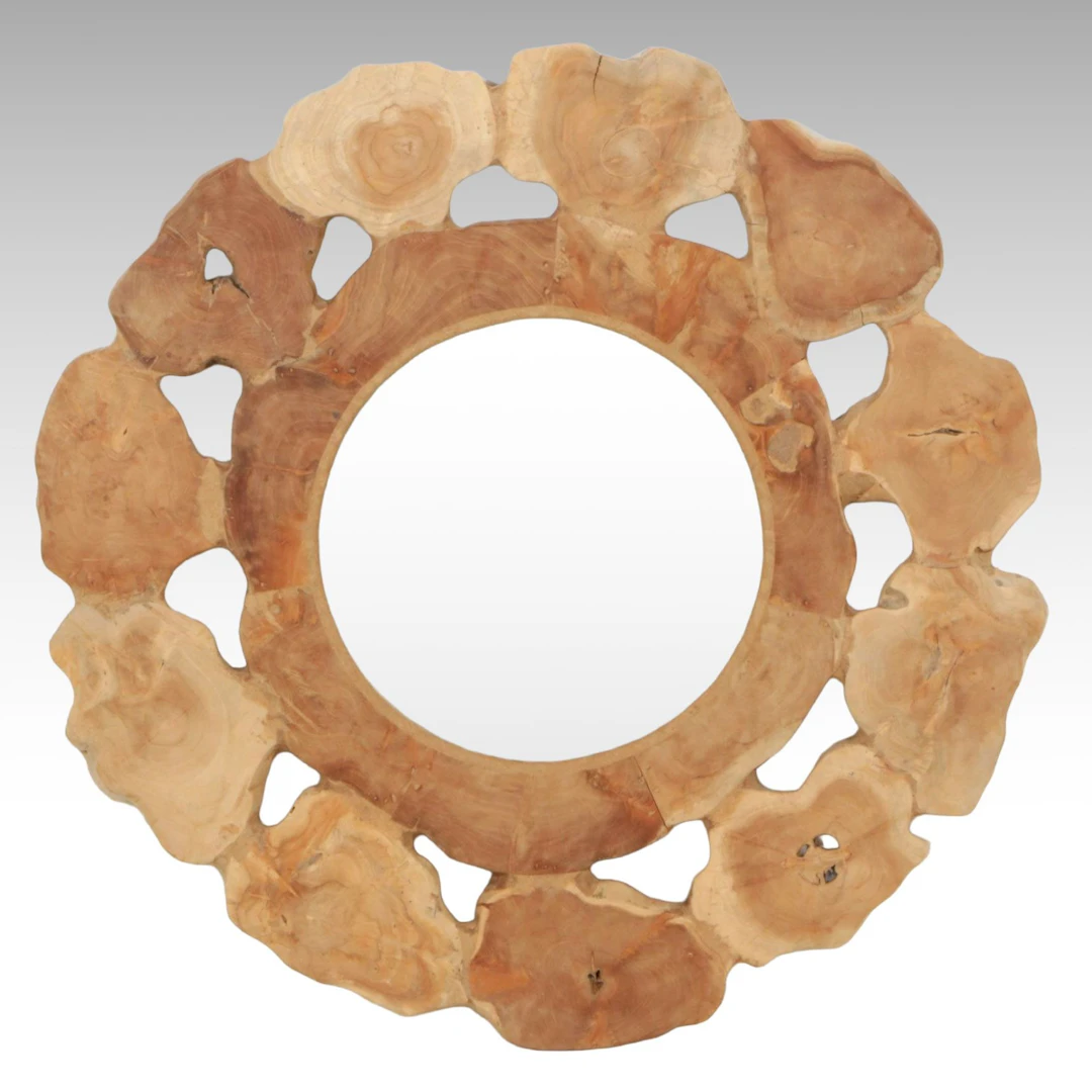 Rustic Round Wall Mirror with Live Edge Wood Slab Frame