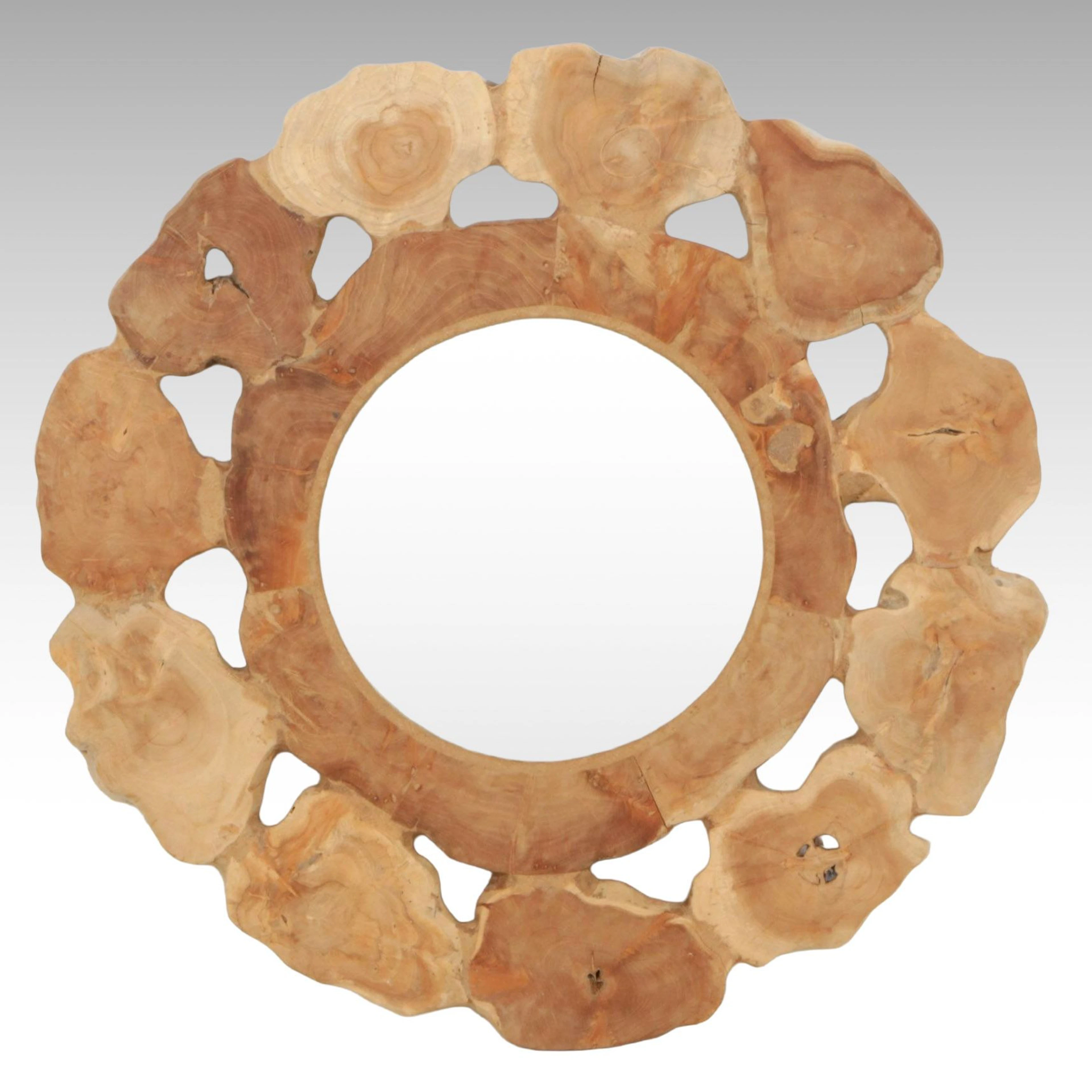 Rustic Round Wall Mirror with Live Edge Wood Slab Frame