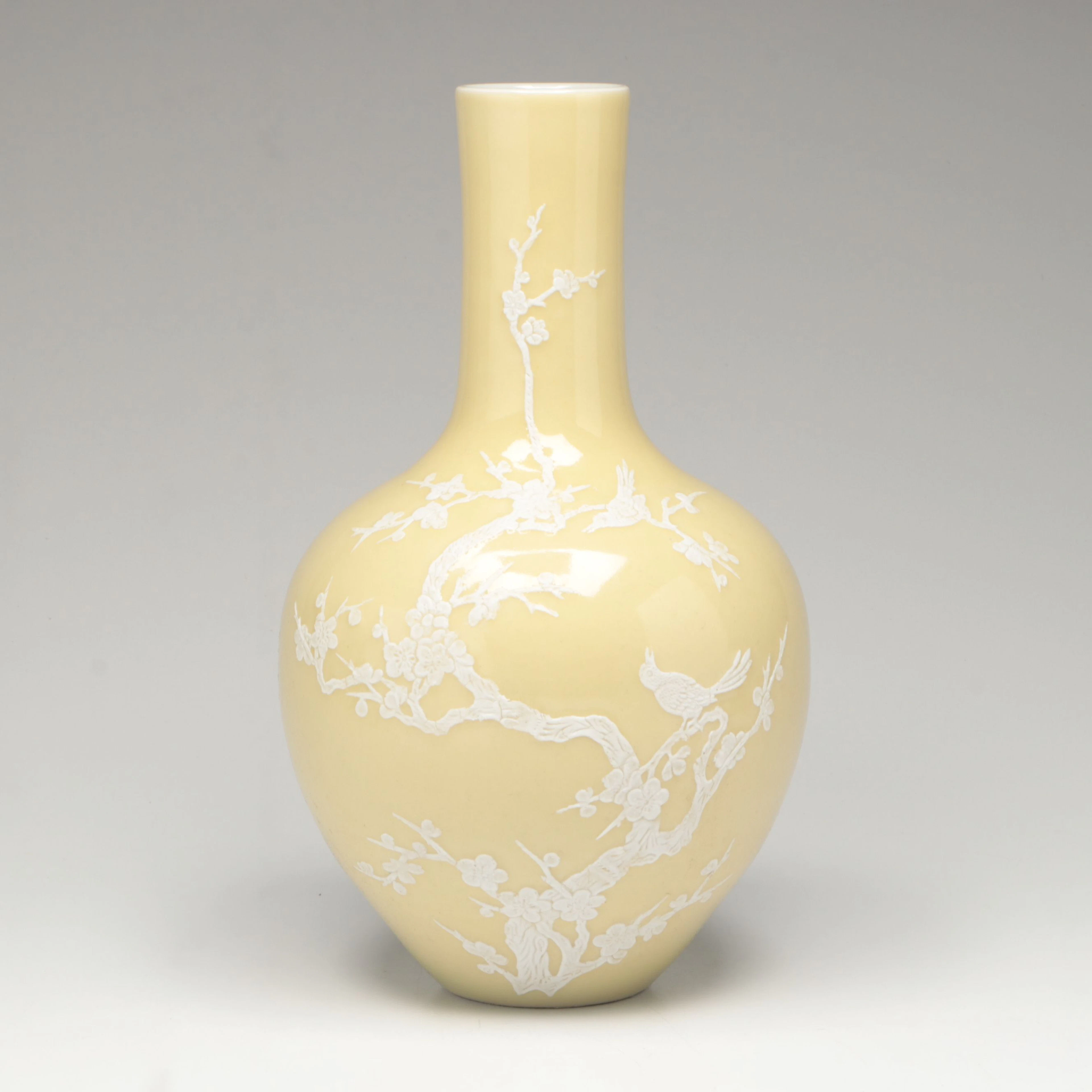 Chinese Sculpted Slip Porcelain Globular Vase, 20th Century