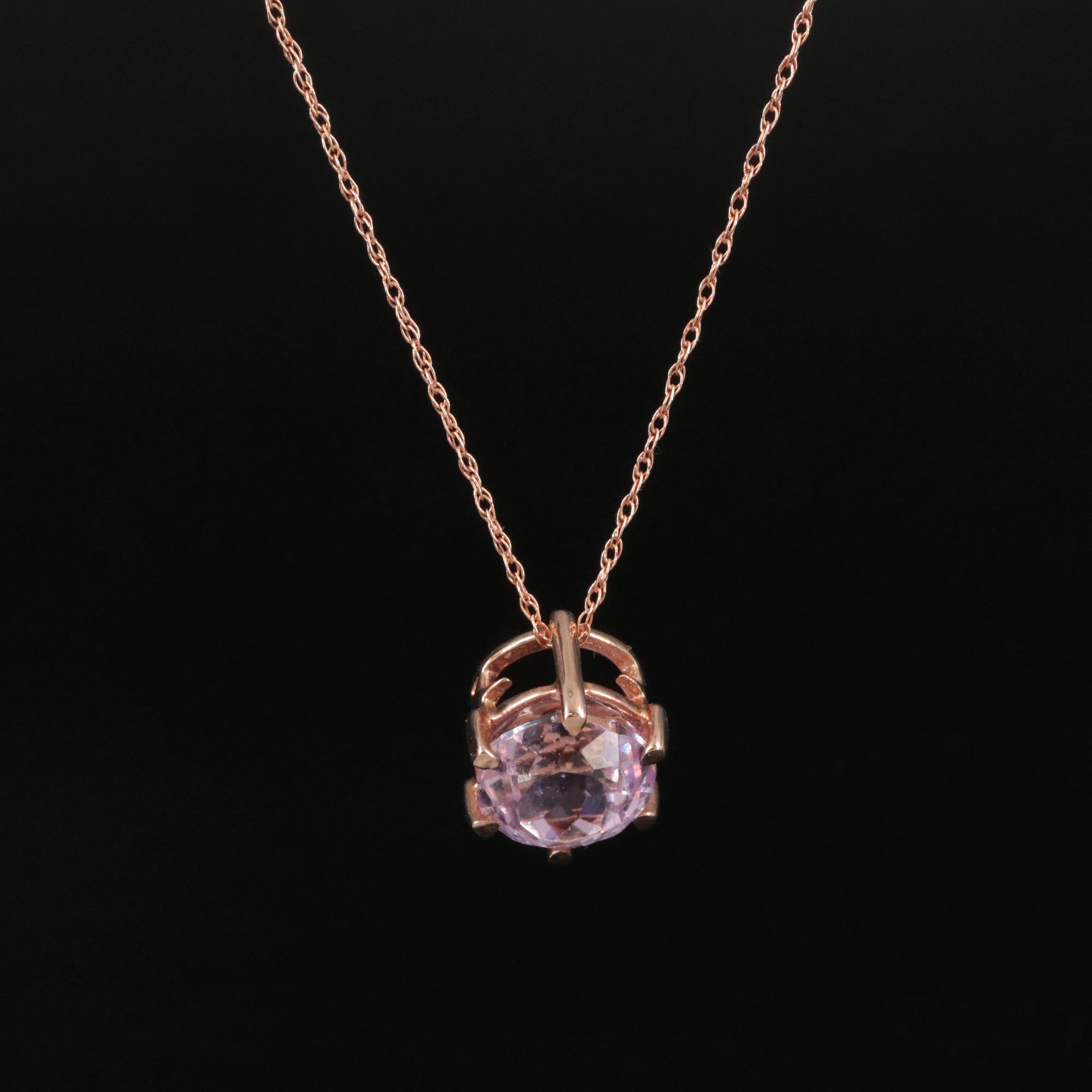 14K Rose Gold Kunzite Pendant Necklace