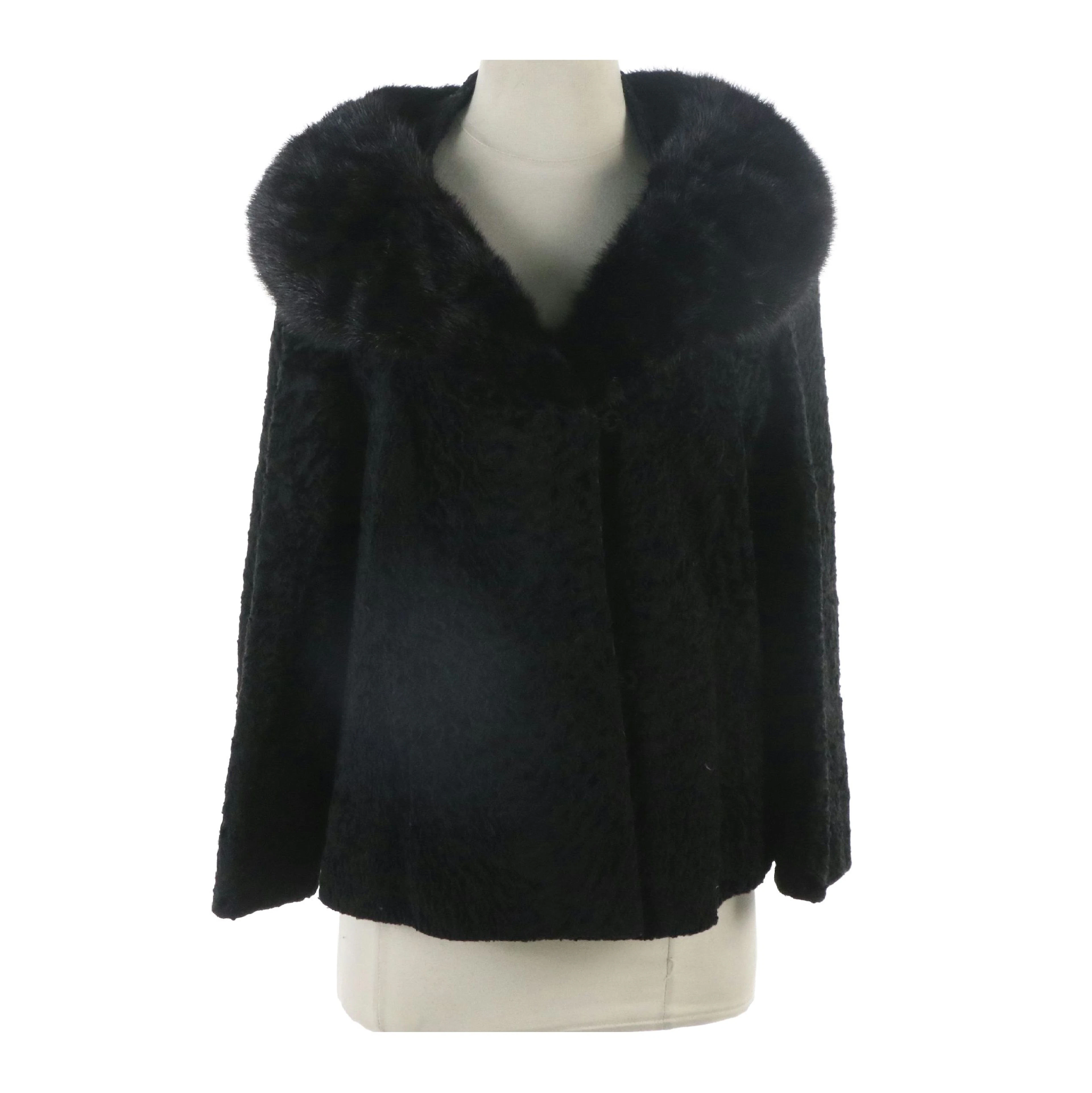 Shillito's Fur Salon Black Persian Lamb Fur Jacket with Mink Collar, Vintage