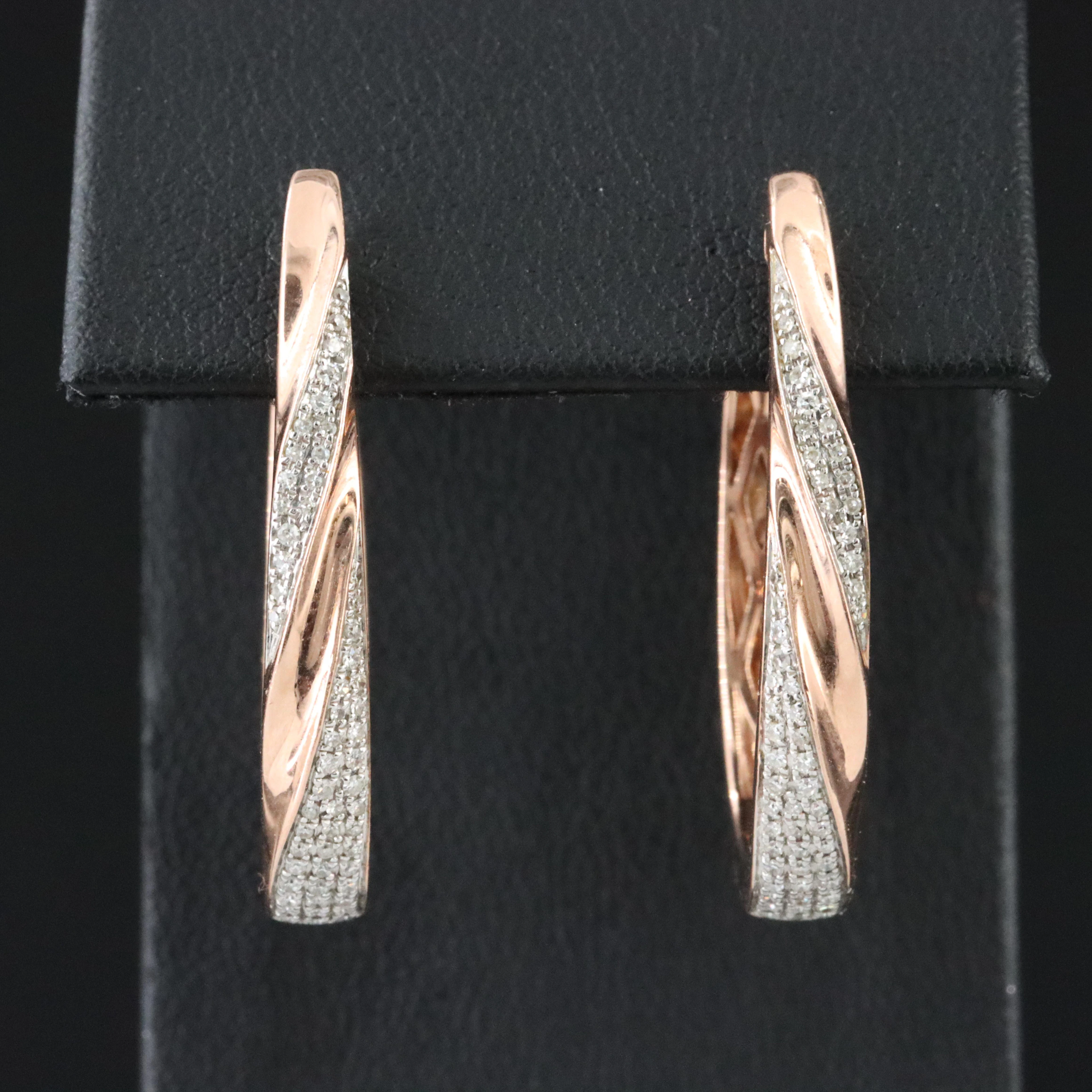 EFFY 14K Rose Gold 0.38 CTW Diamond Fluted Hoop Earrings