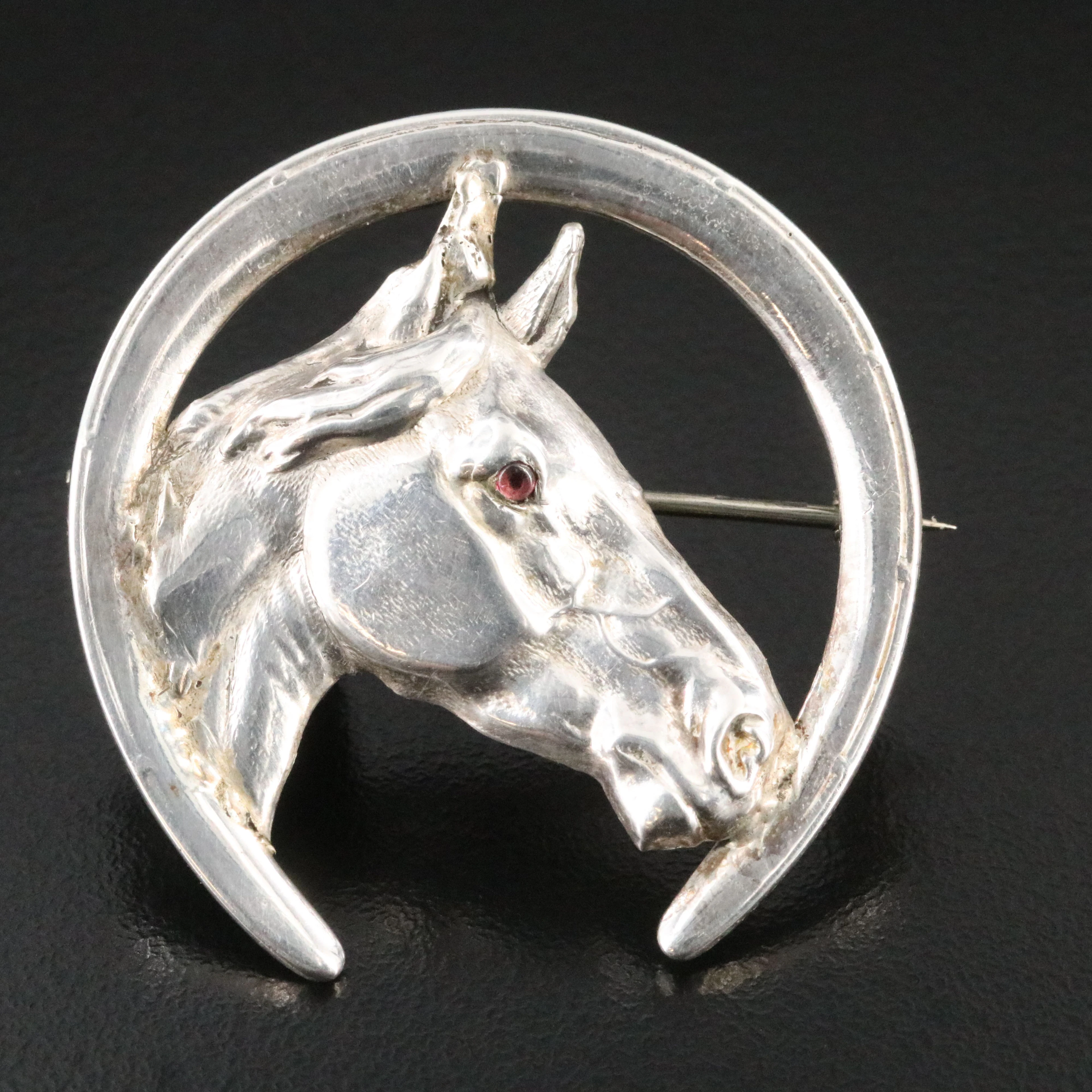 Sterling Tourmaline Eyed Equestrian Brooch