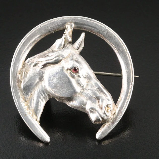 Sterling Tourmaline Eyed Equestrian Brooch