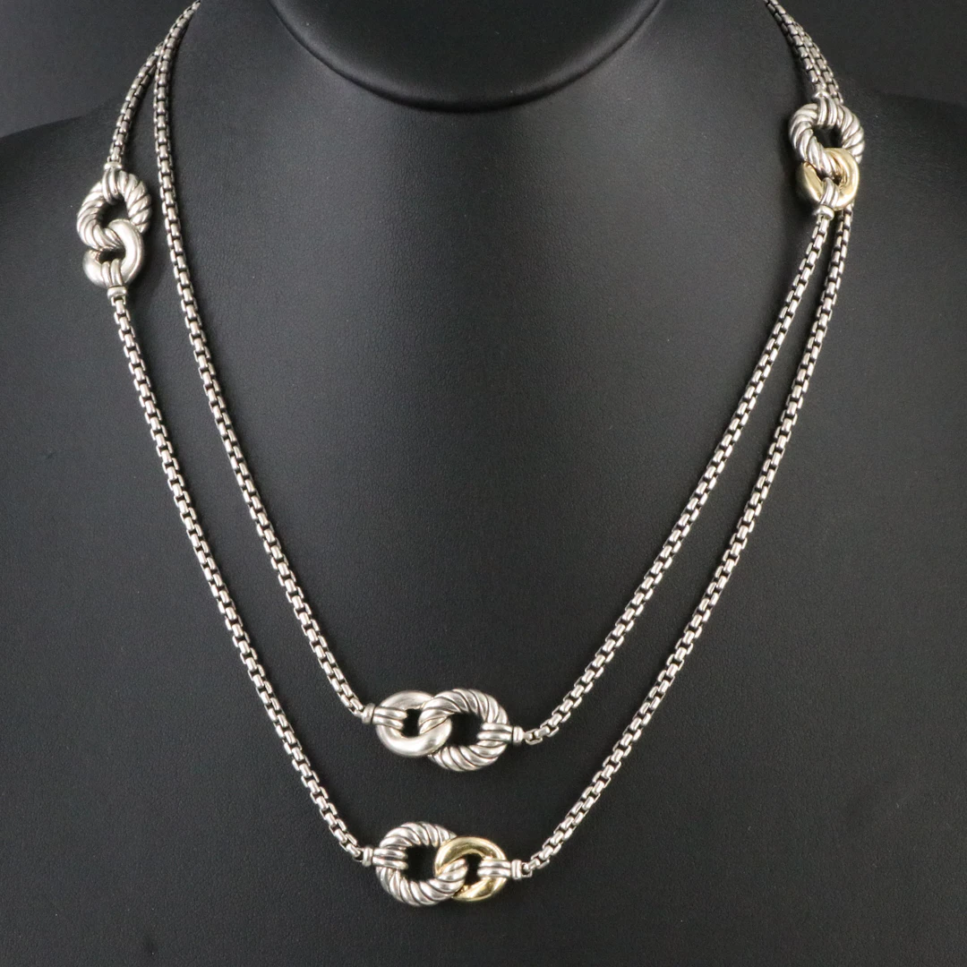 David Yurman Sterling Belmont Station Necklace with 18K Accents