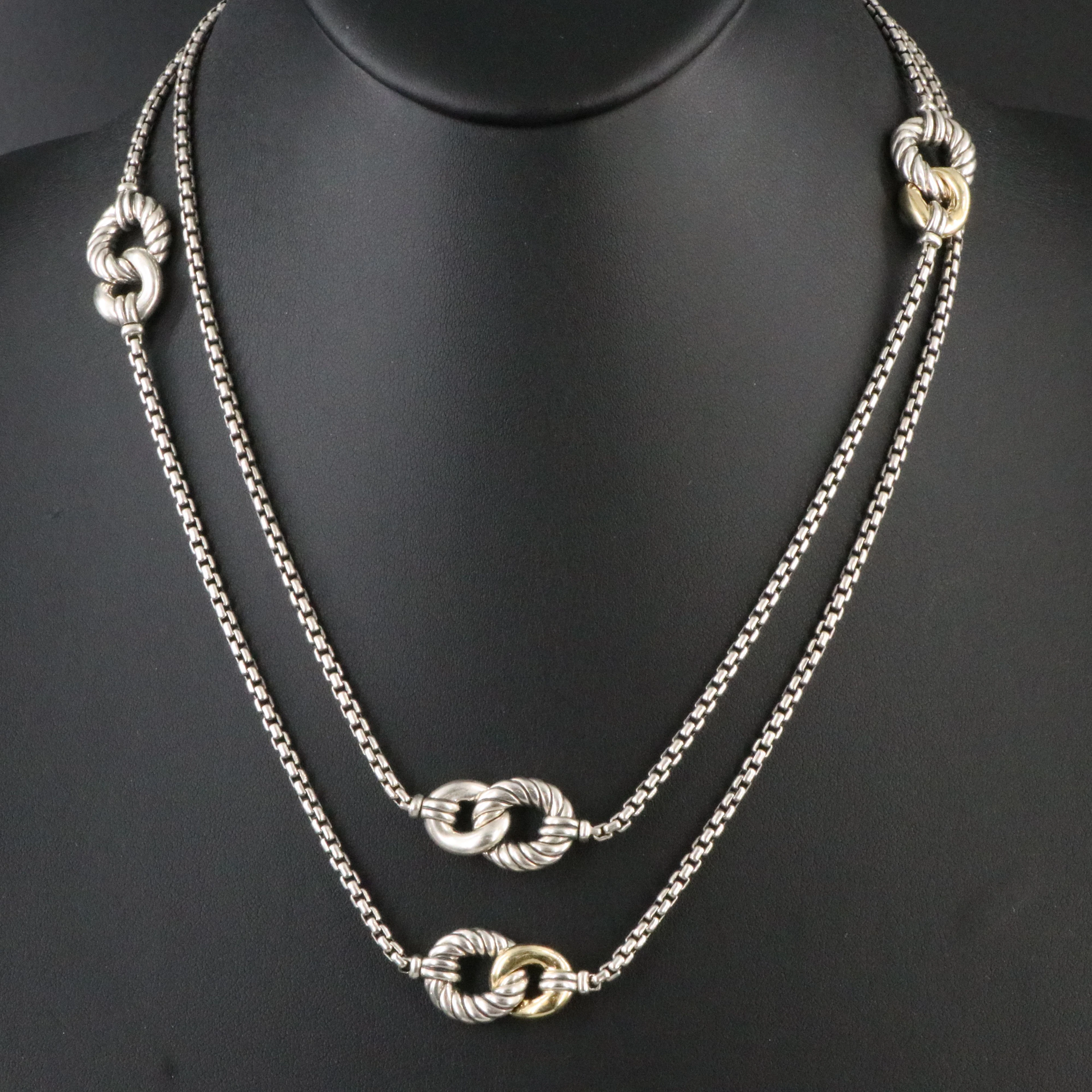 David Yurman Sterling Belmont Station Necklace with 18K Accents