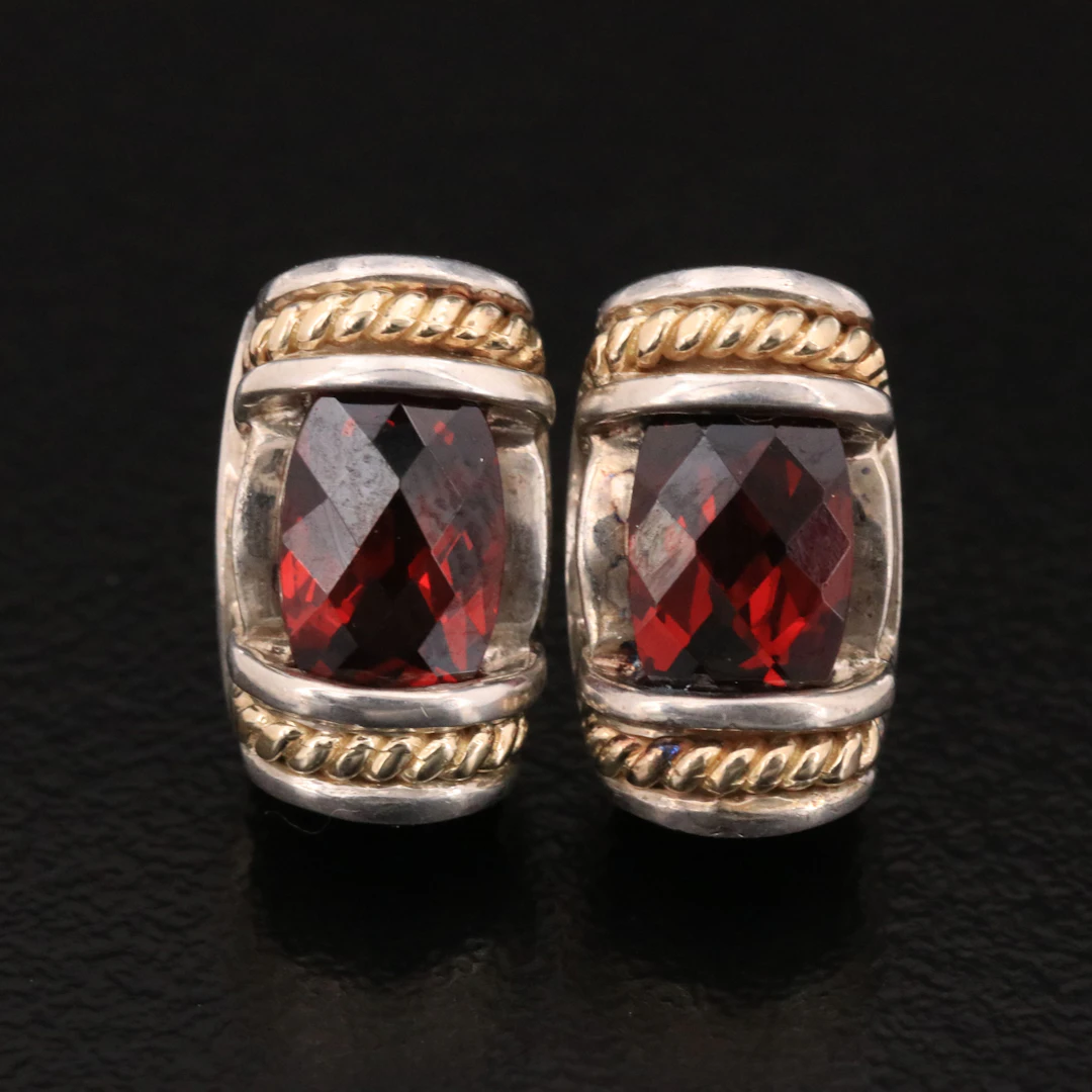 970 Silver Garnet Earrings with 18K Accents