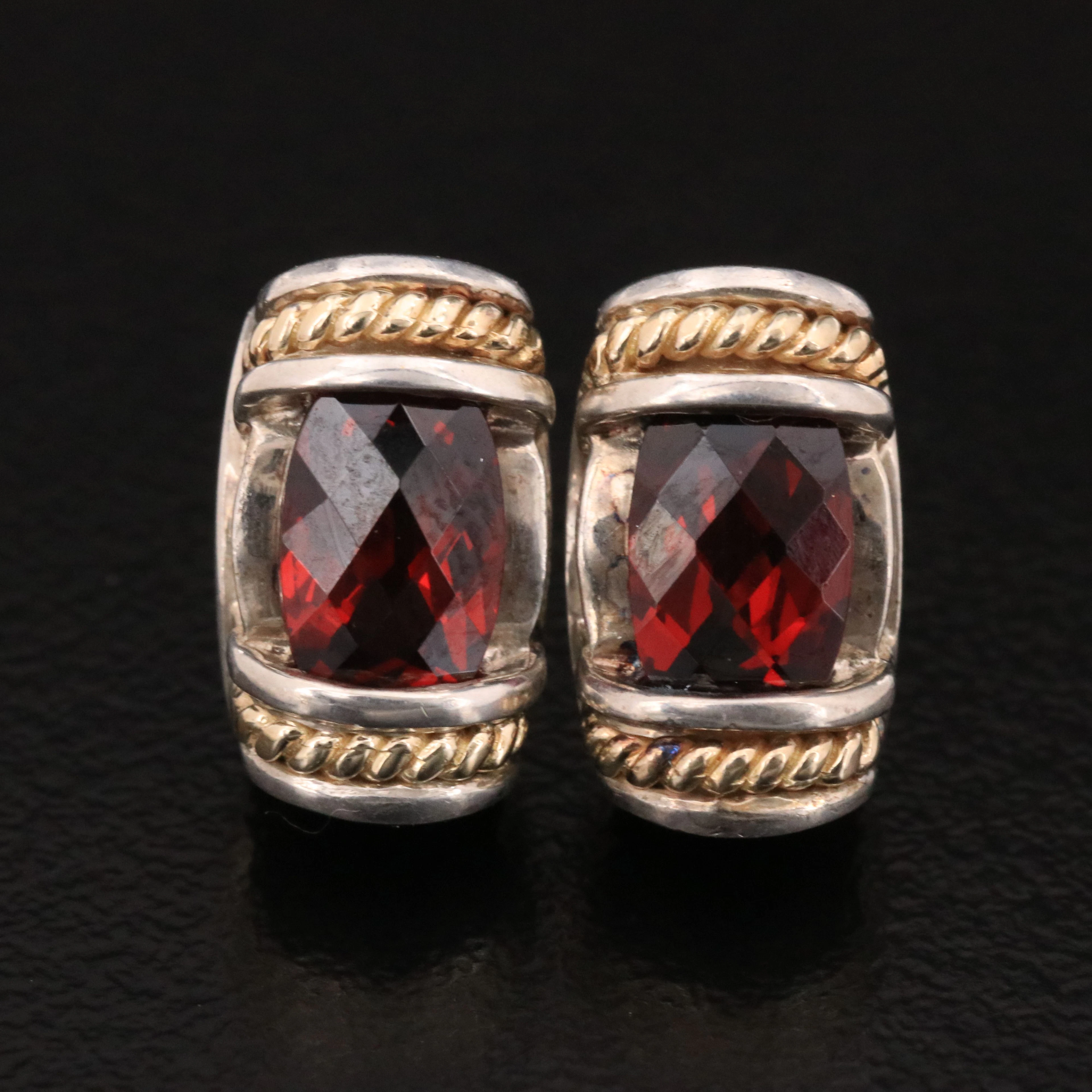 970 Silver Garnet Earrings with 18K Accents