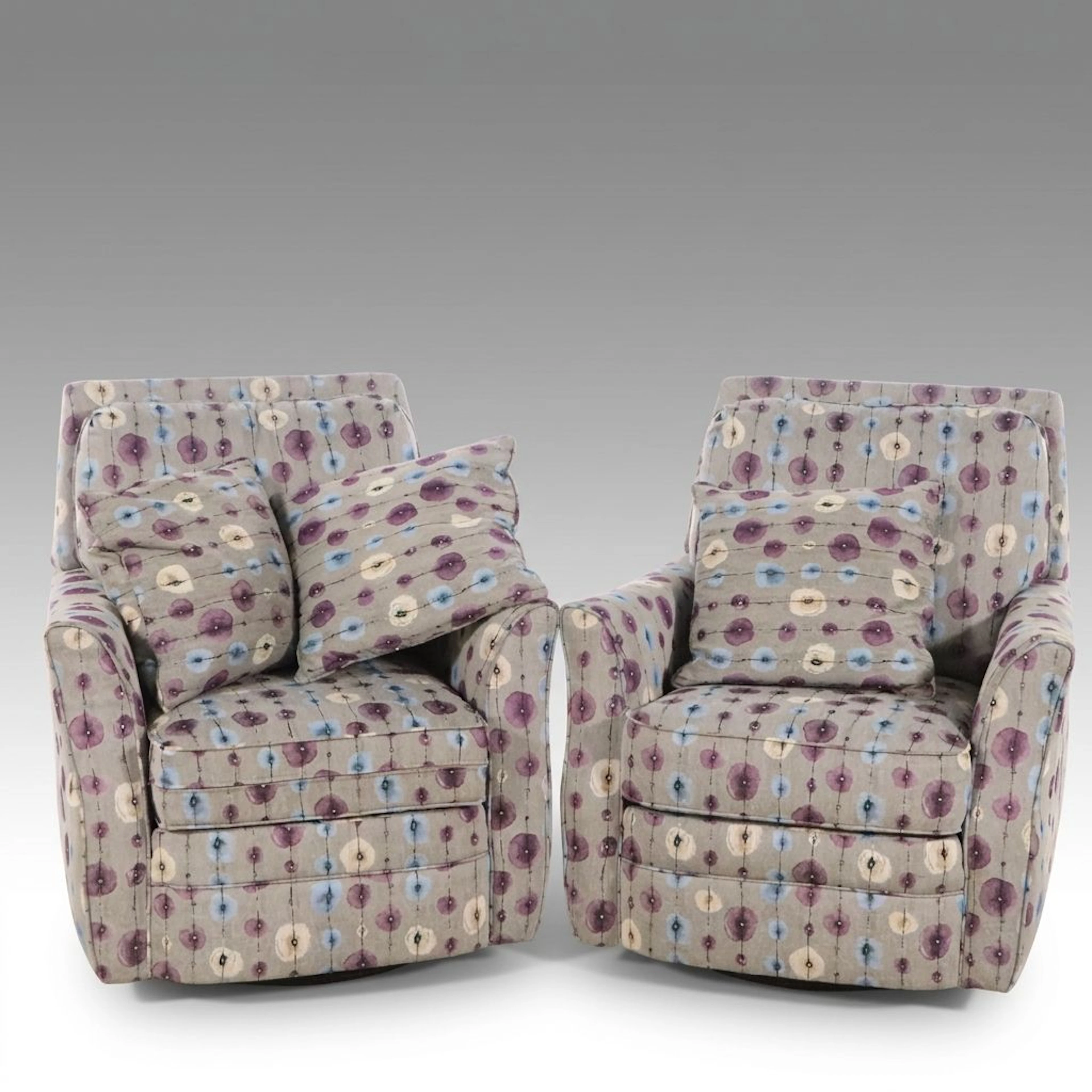 Pair of Flexsteel Contemporary Floral Upholstered Swivel Armchairs