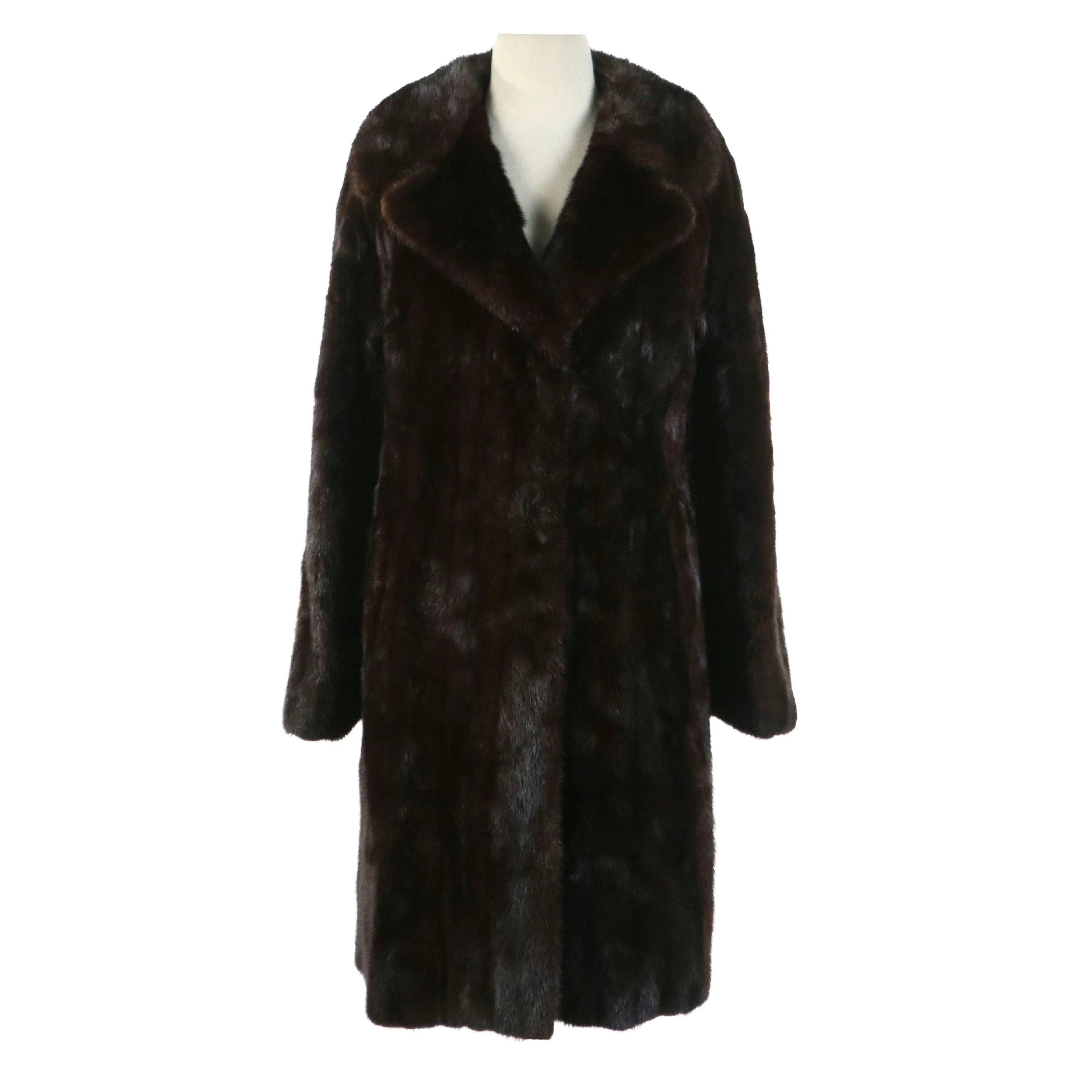 Mahogany Mink Fur Stroller Coat with Notched Collar and Half-Belt