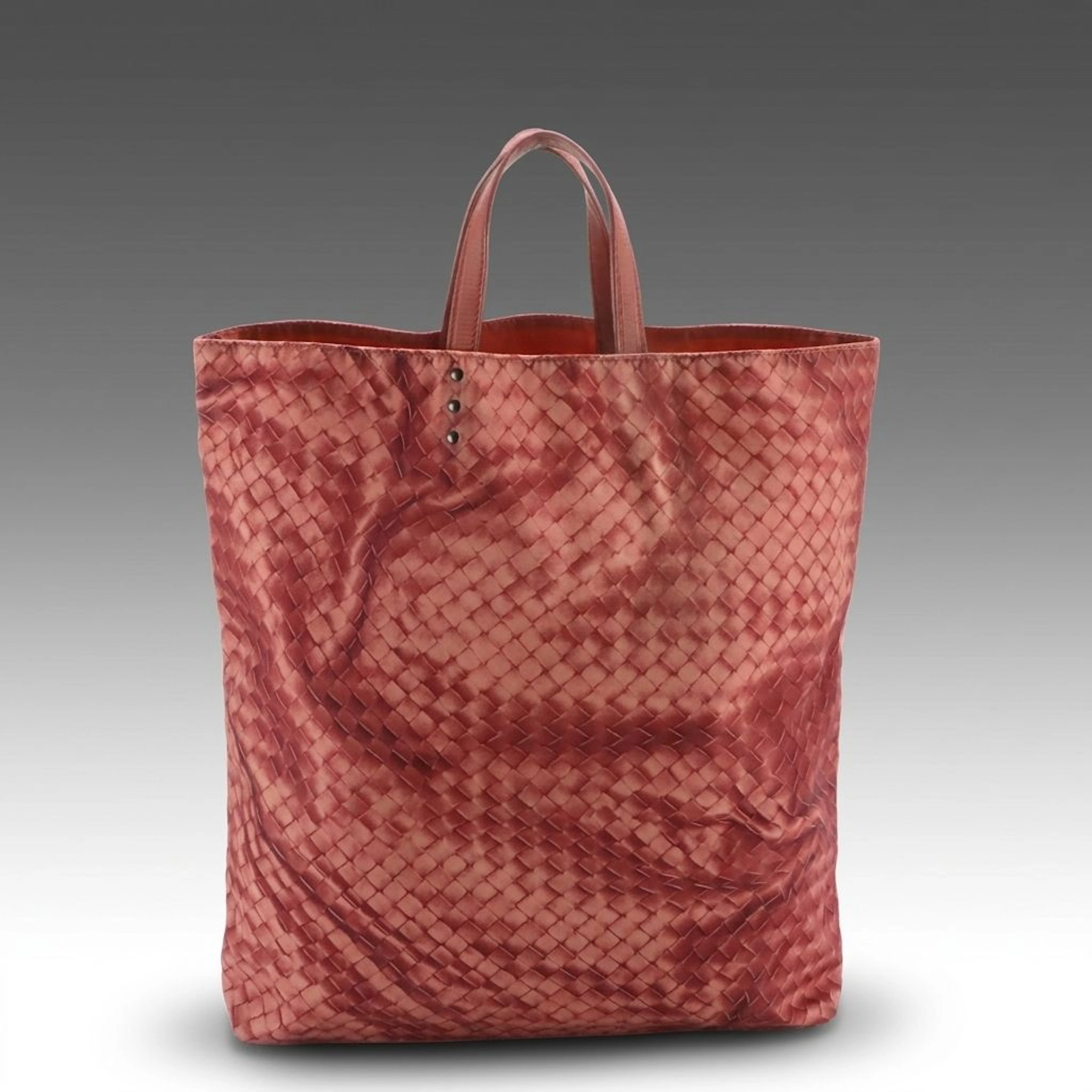 Bottega Veneta Vertical Tote Bag in Intrecciolusion Nylon with Leather Handles