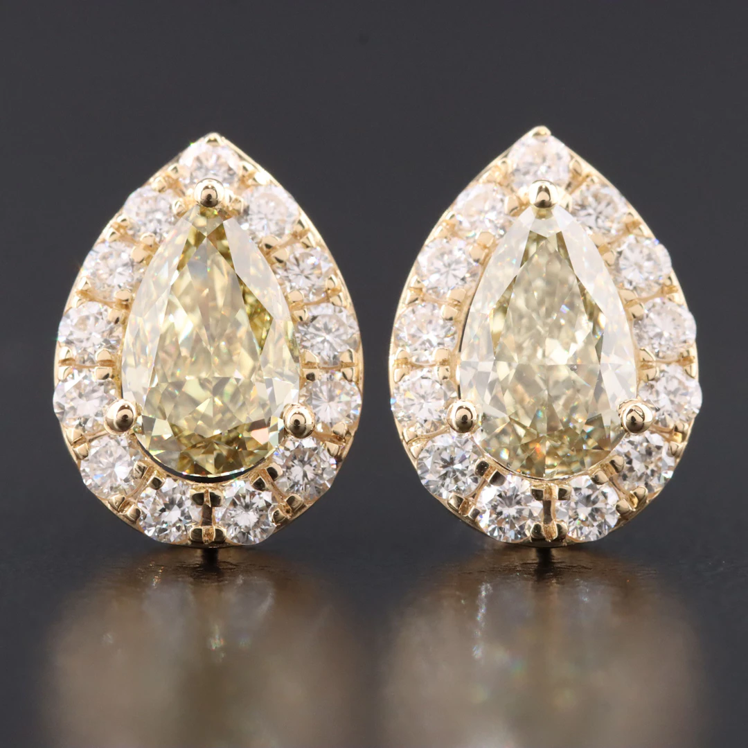 14K 2.78 CTW Lab Grown Diamond Earrings with Fancy Yellow
