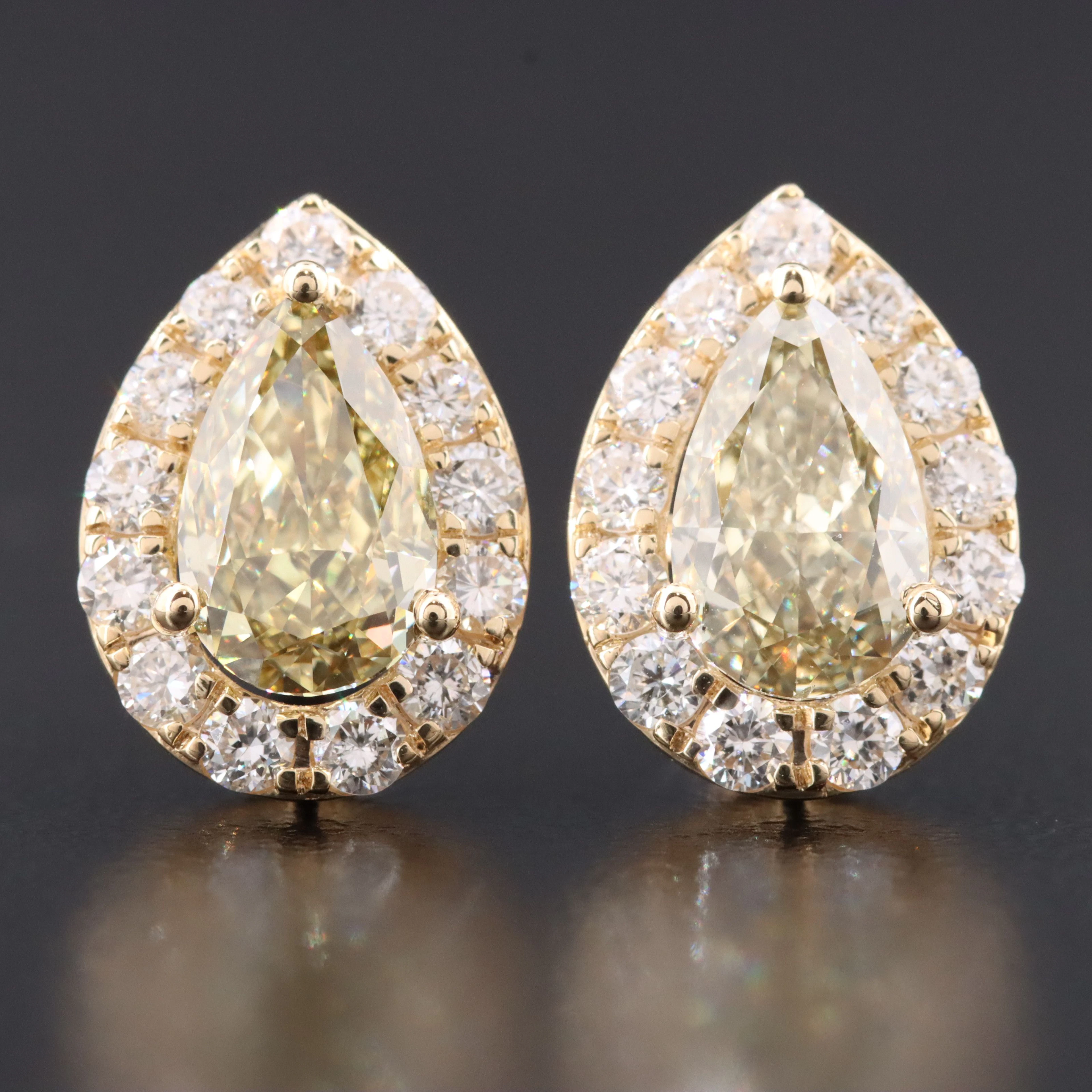 14K 2.78 CTW Lab Grown Diamond Earrings with Fancy Yellow