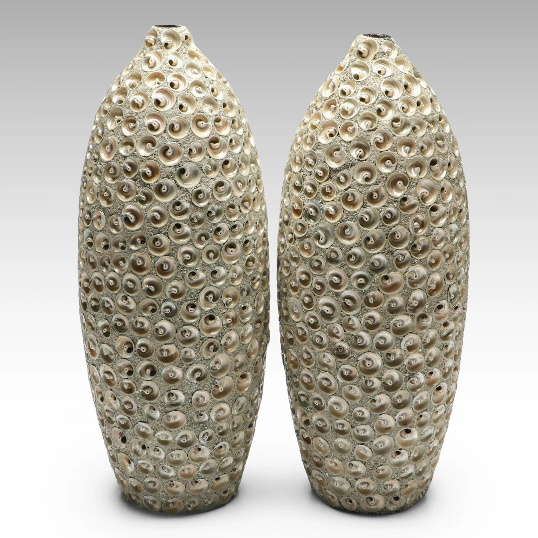 Pair of Contemporary Shell Inlaid Vases, 21st Century