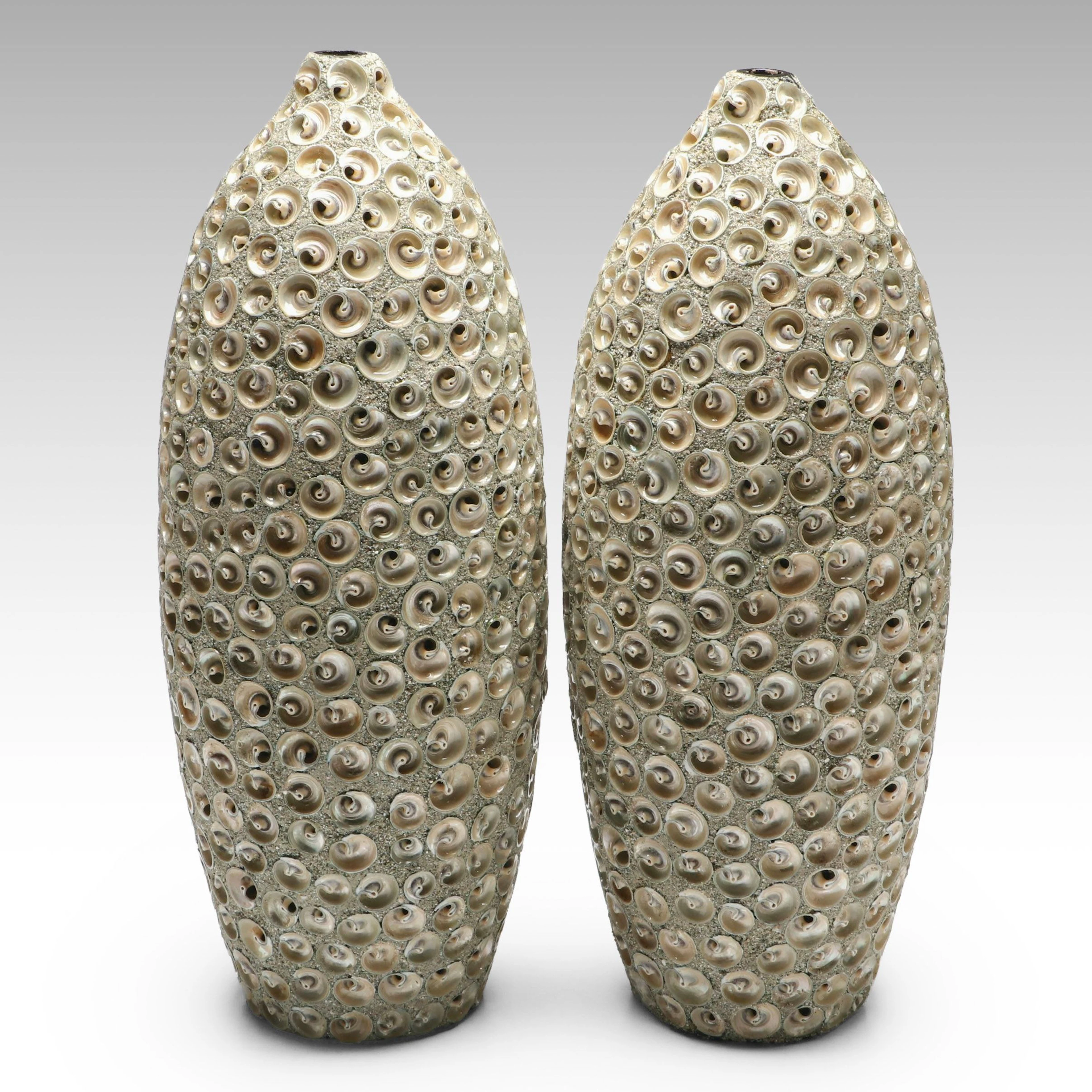 Pair of Contemporary Shell Inlaid Vases, 21st Century