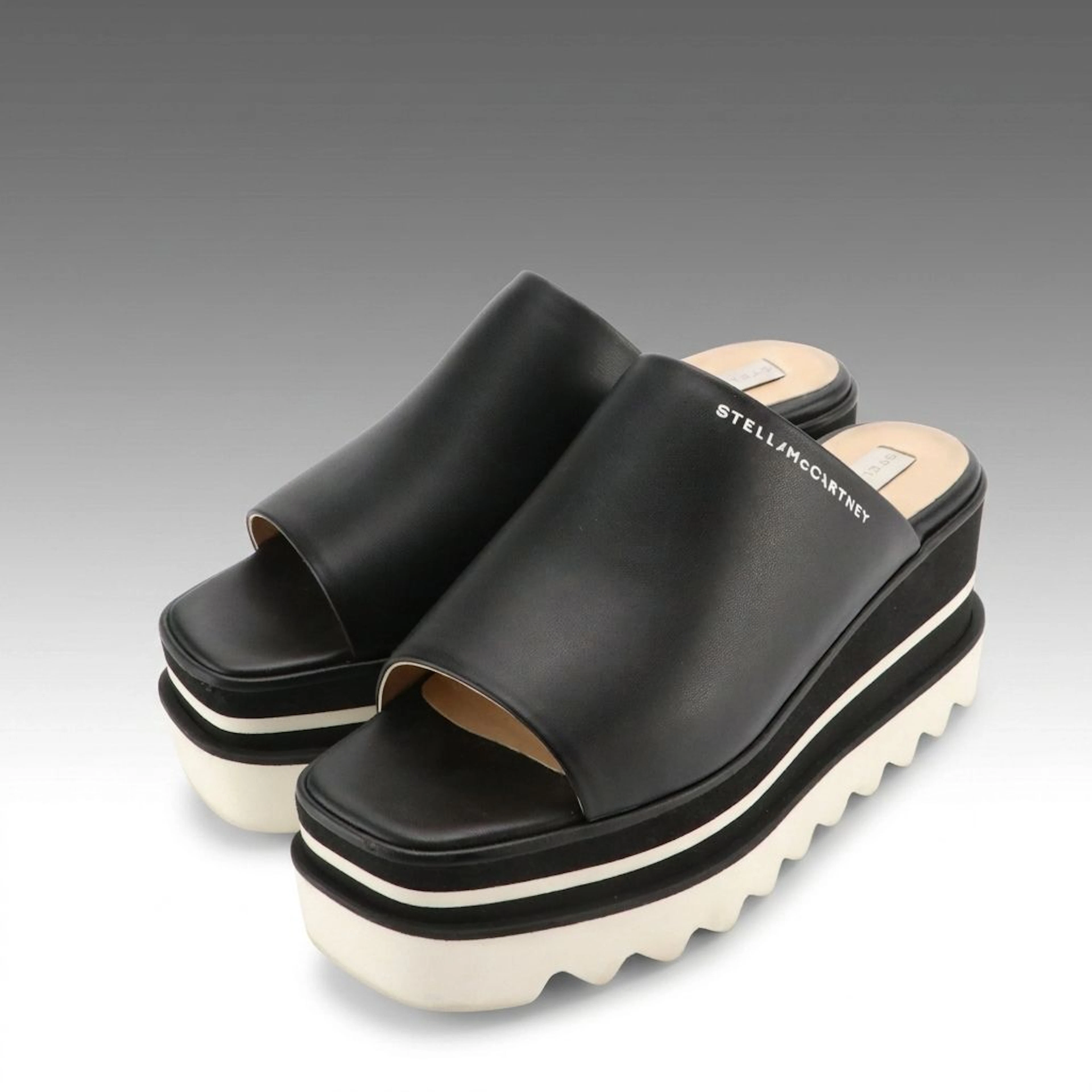 Stella McCartney Platform-Sole Slip-On Sandals in Black Faux Leather & Rubber