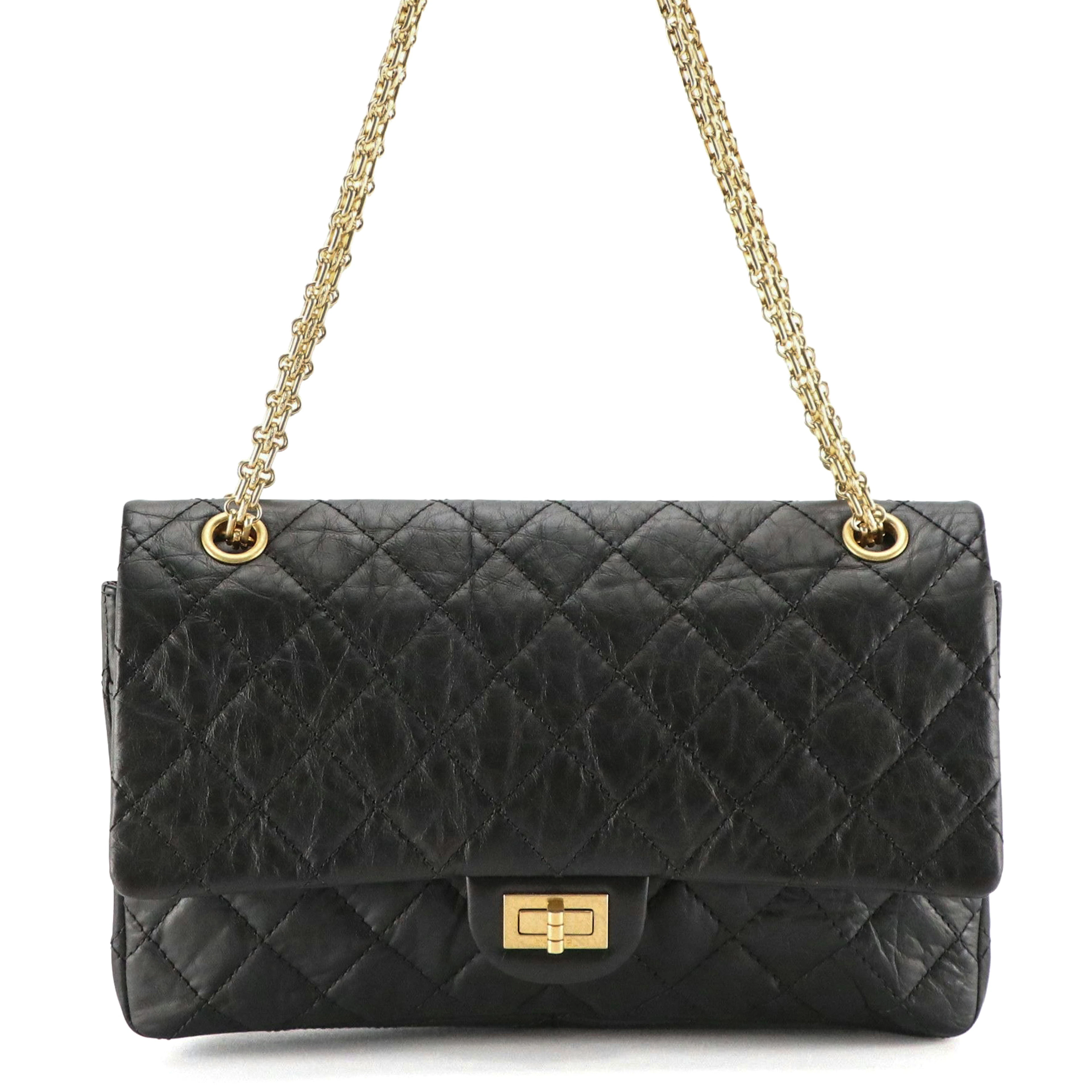 Chanel 2.55 Reissue 226 Double Flap Bag in Crinkled Calfskin Leather with Box