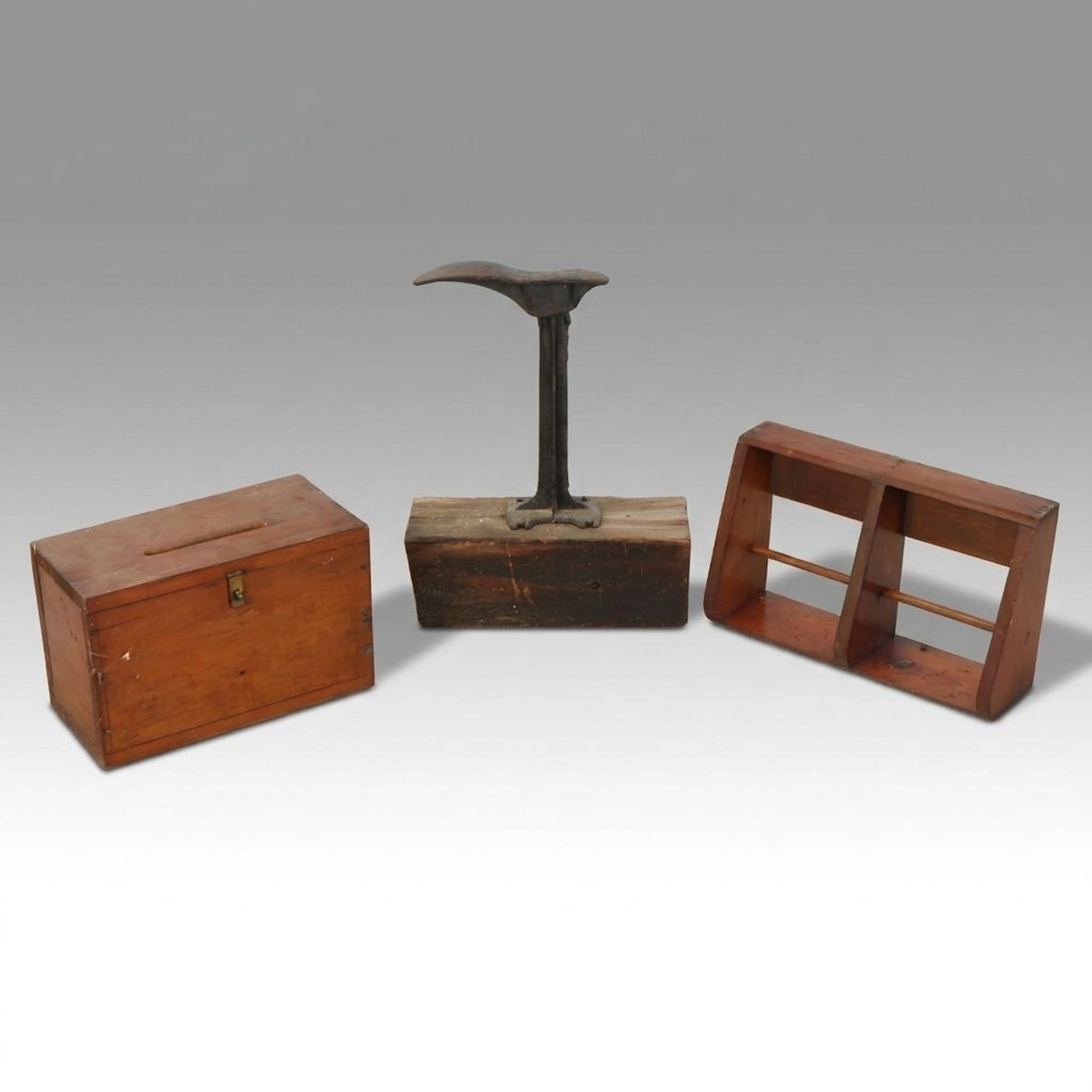 Wooden Shoe Shine Kit and Shoe Rack, Vintage