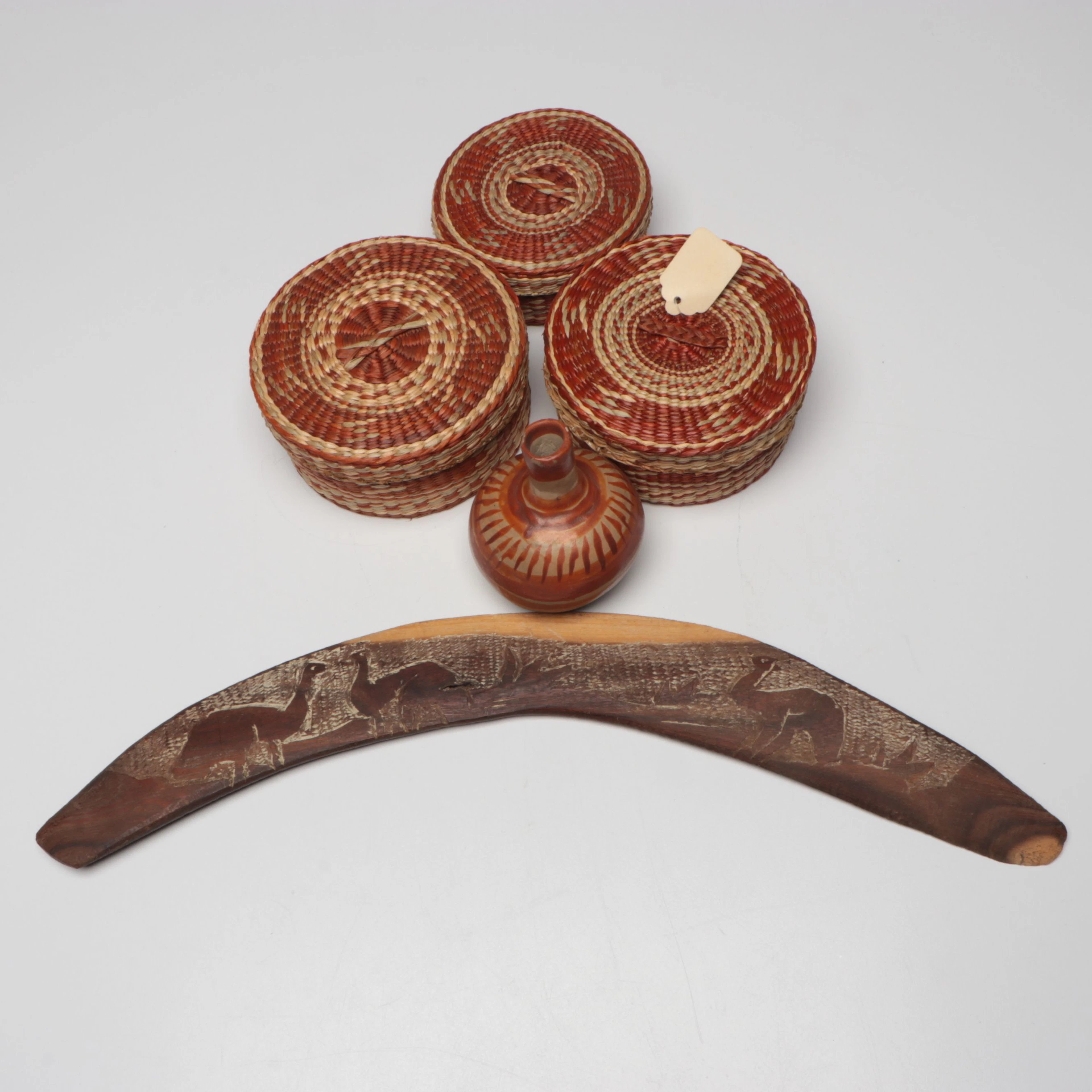Aboriginal Hand-Carved Boomerang with More Folk Art Style Décor