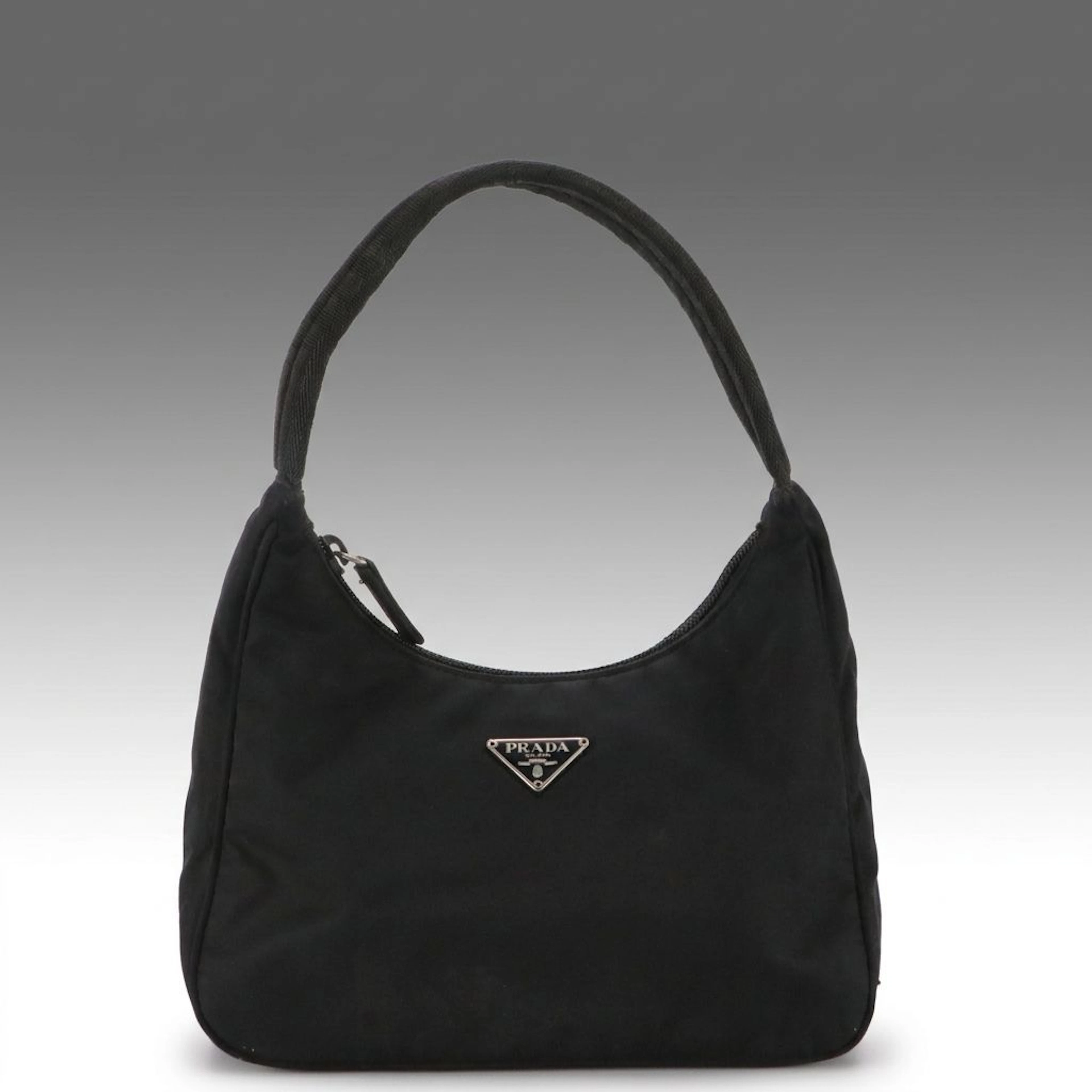 Prada Black Tessuto Nylon Triangular Logo Plaque Small Handbag
