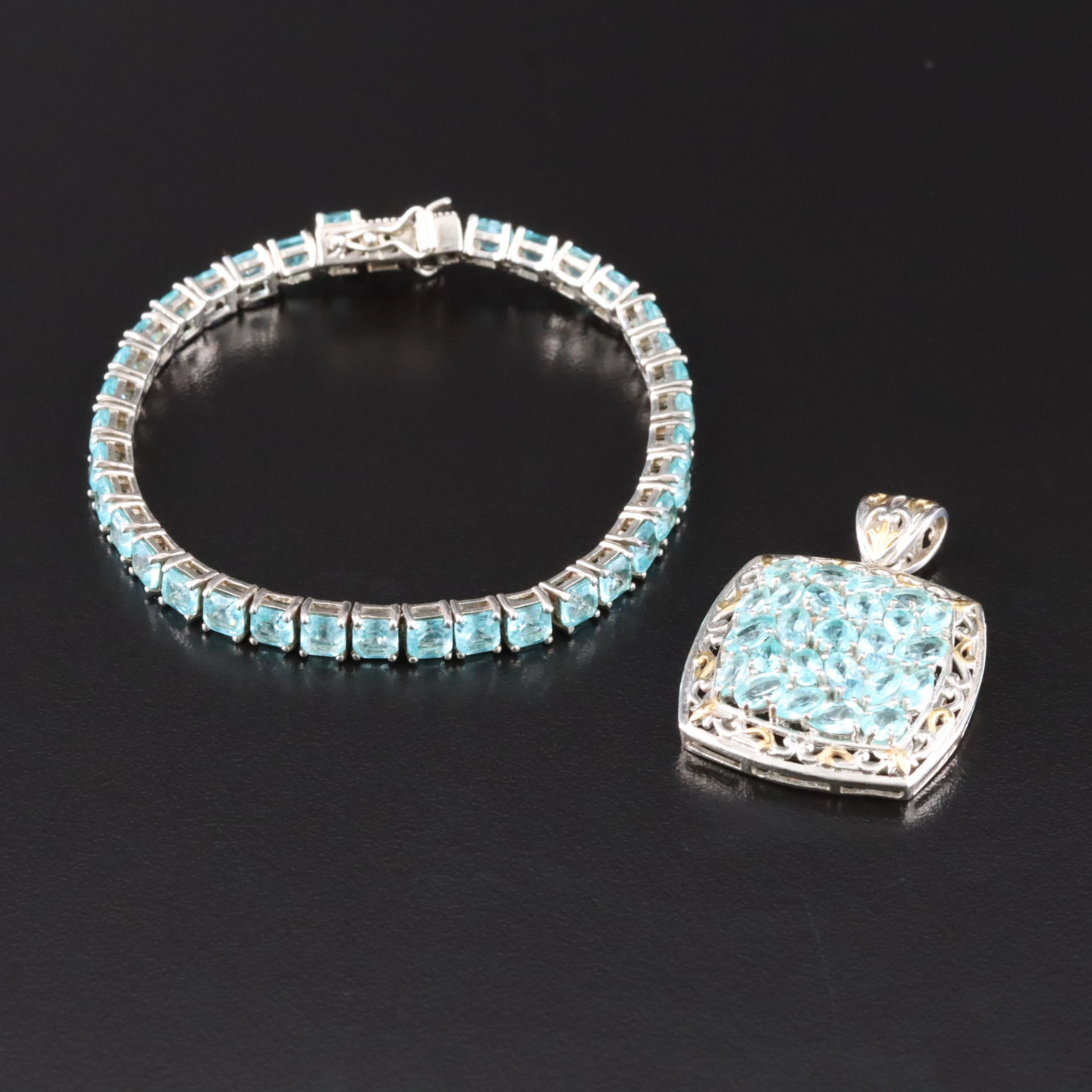 Sterling Apatite Line Bracelet and Pendant