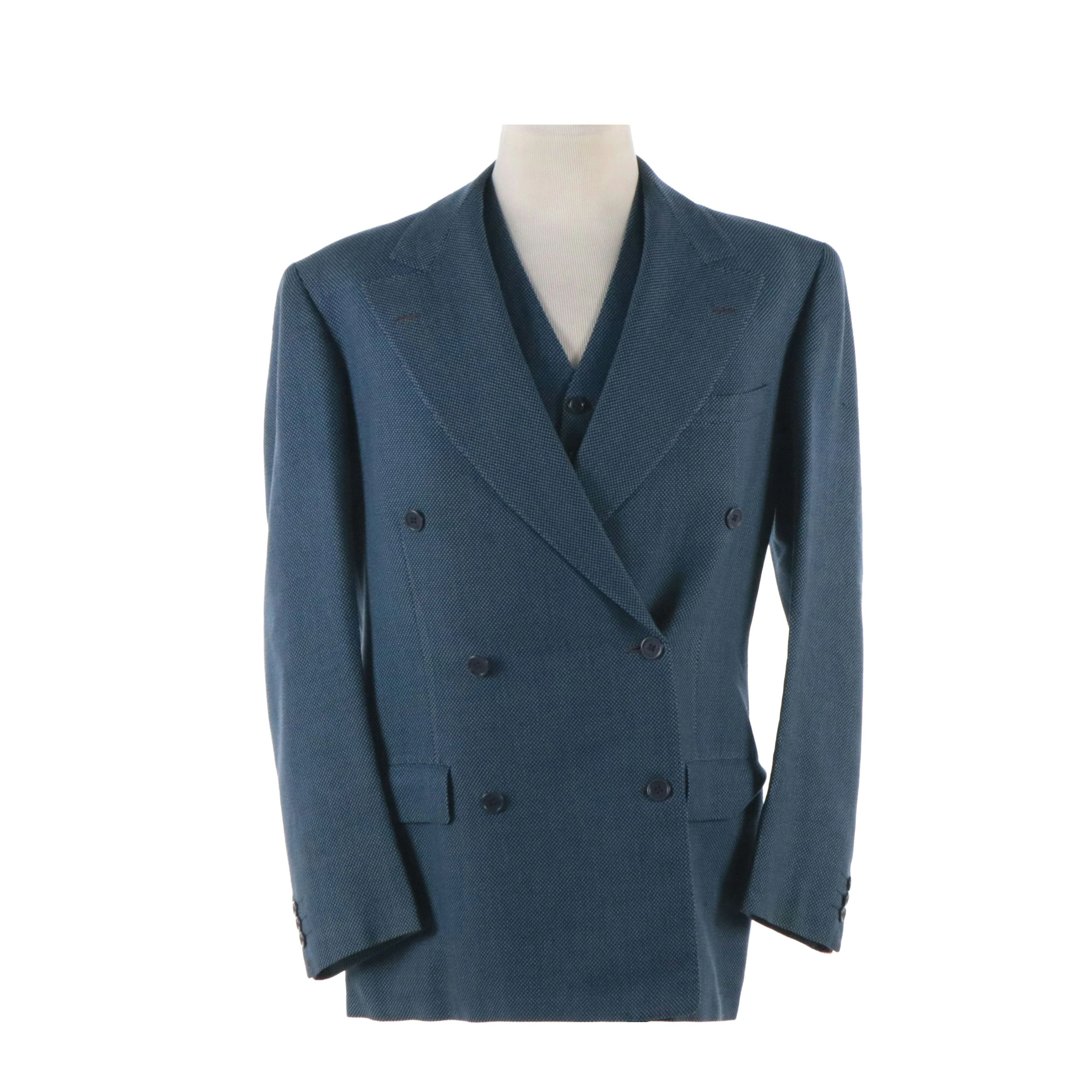 Men's DiPilla Double-Breasted Blazer & Matching Vest in Blue Wool Blend